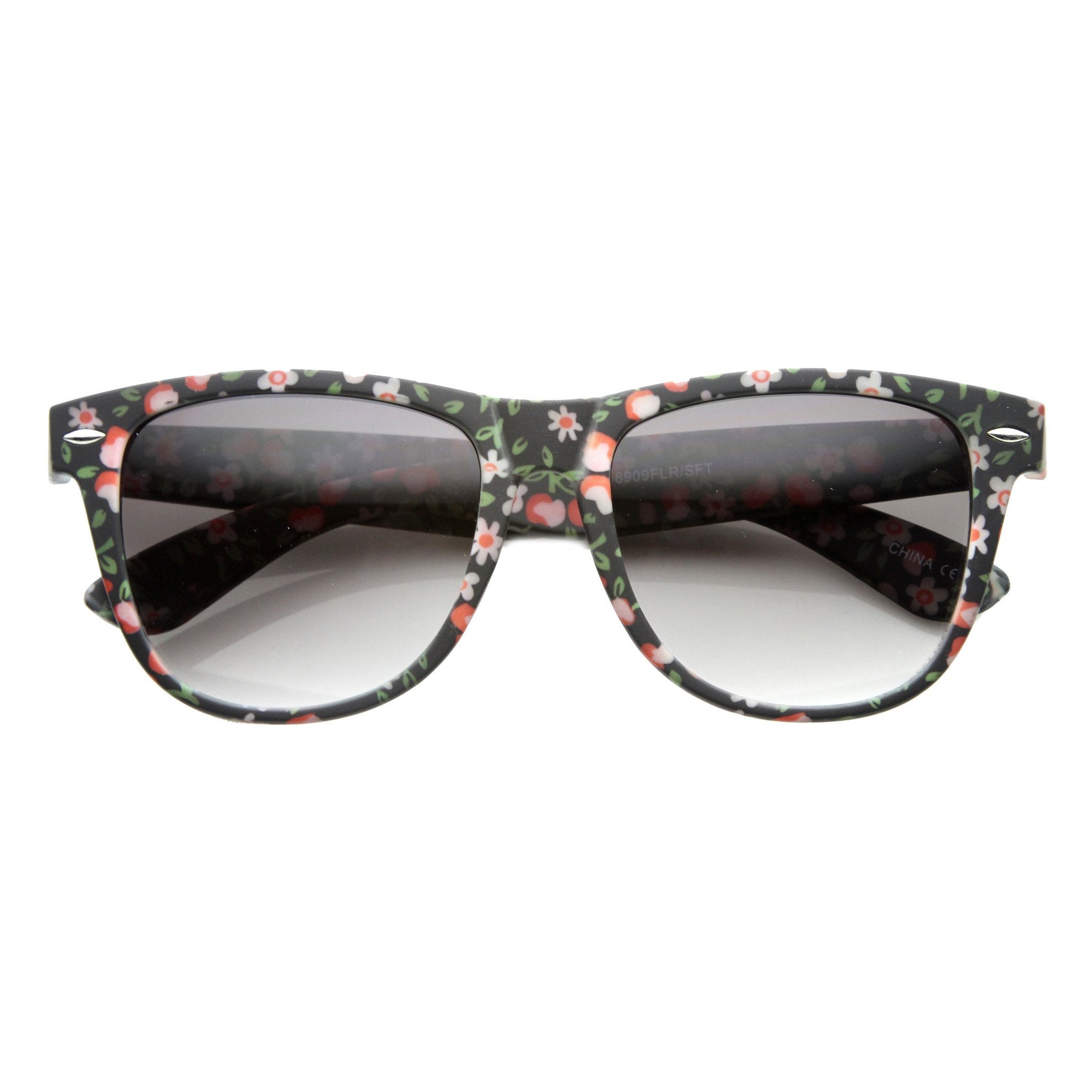 Women's Flower Print Fashion Horned Rim Sunglasses - zeroUV
