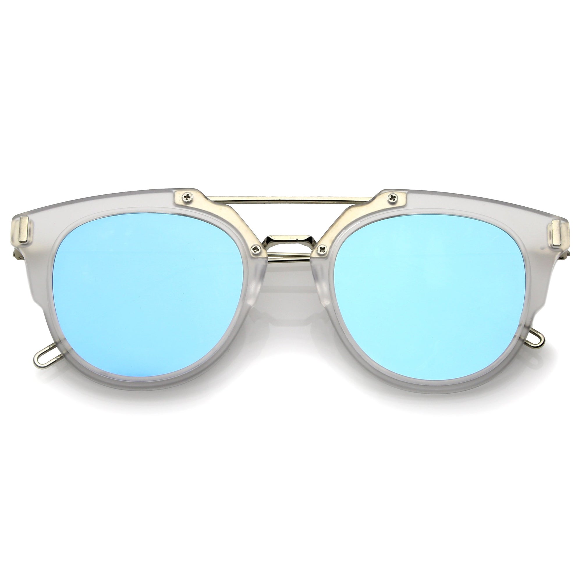 Retro Horned Rim Modern Minimal Mirrored Flat Lens Sunglasses - zeroUV
