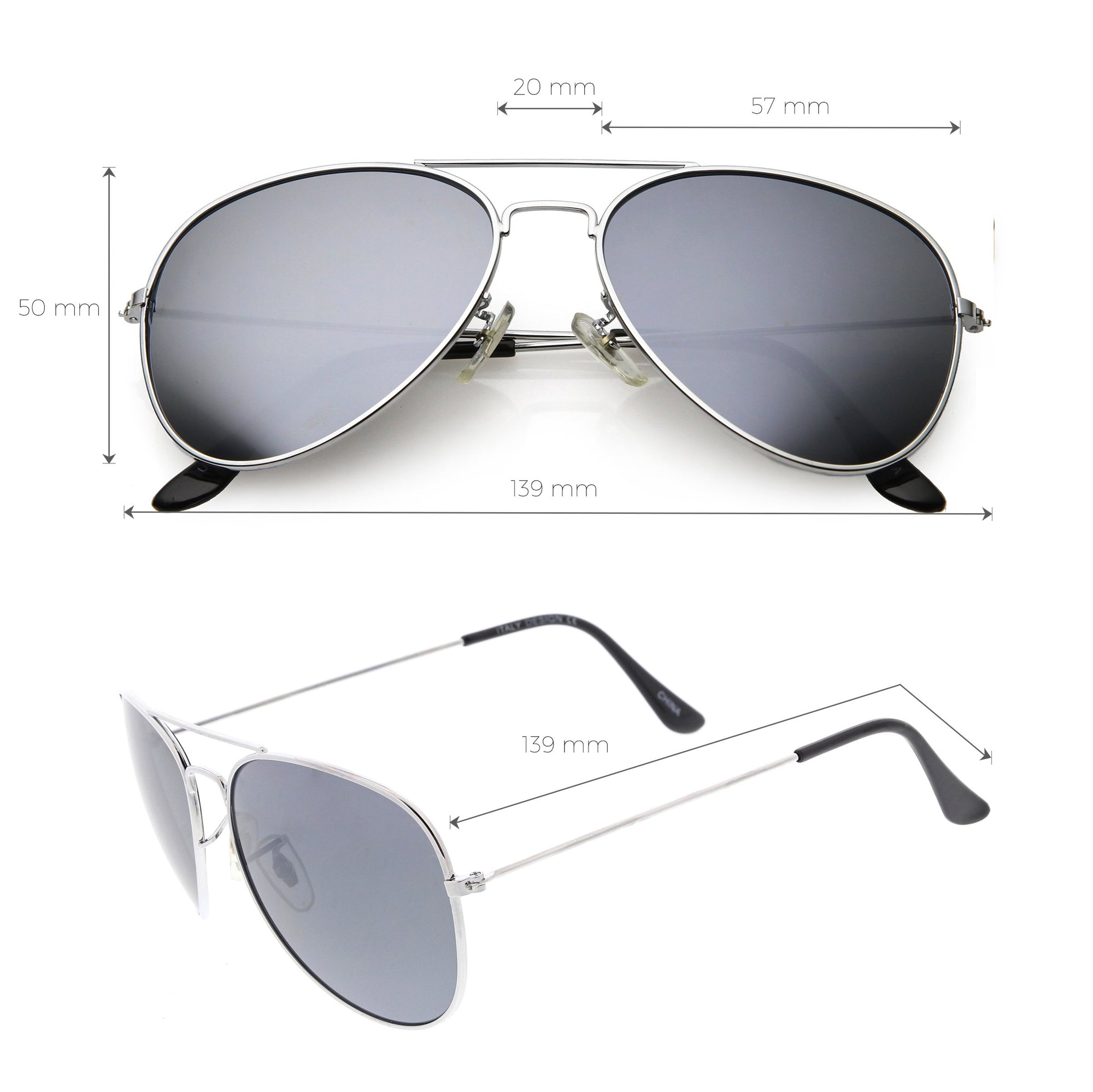 Classic Retro Metal Nickel Finish Mirrored Lens Sunglasses - zeroUV