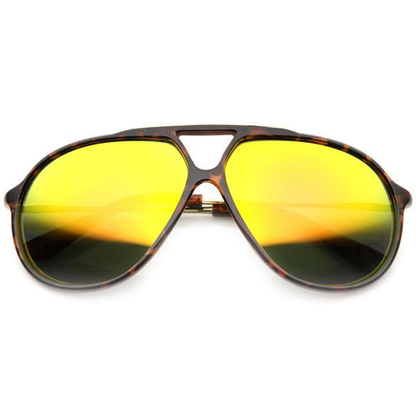 Large Retro Aviator Sunglasses With Flash Revo Lenses - zeroUV