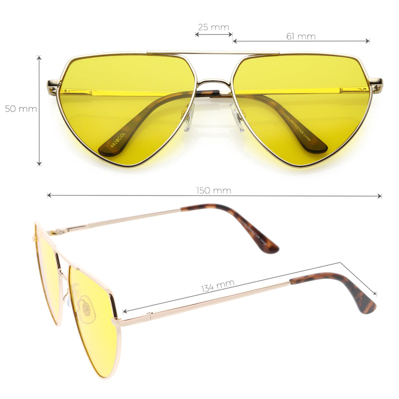 Oversize Rimless Square Sunglasses Slim Metal Arms Beveled Gradient Lens 61mm, Gold / Amber