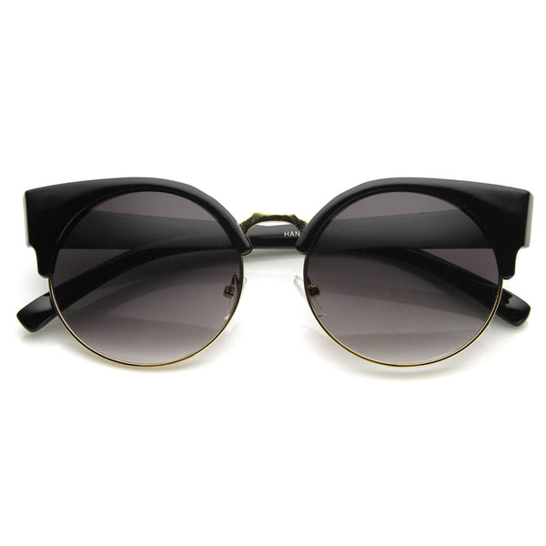 Trendy Modern Round Half Frame Cat Eye Sunglasses - zeroUV