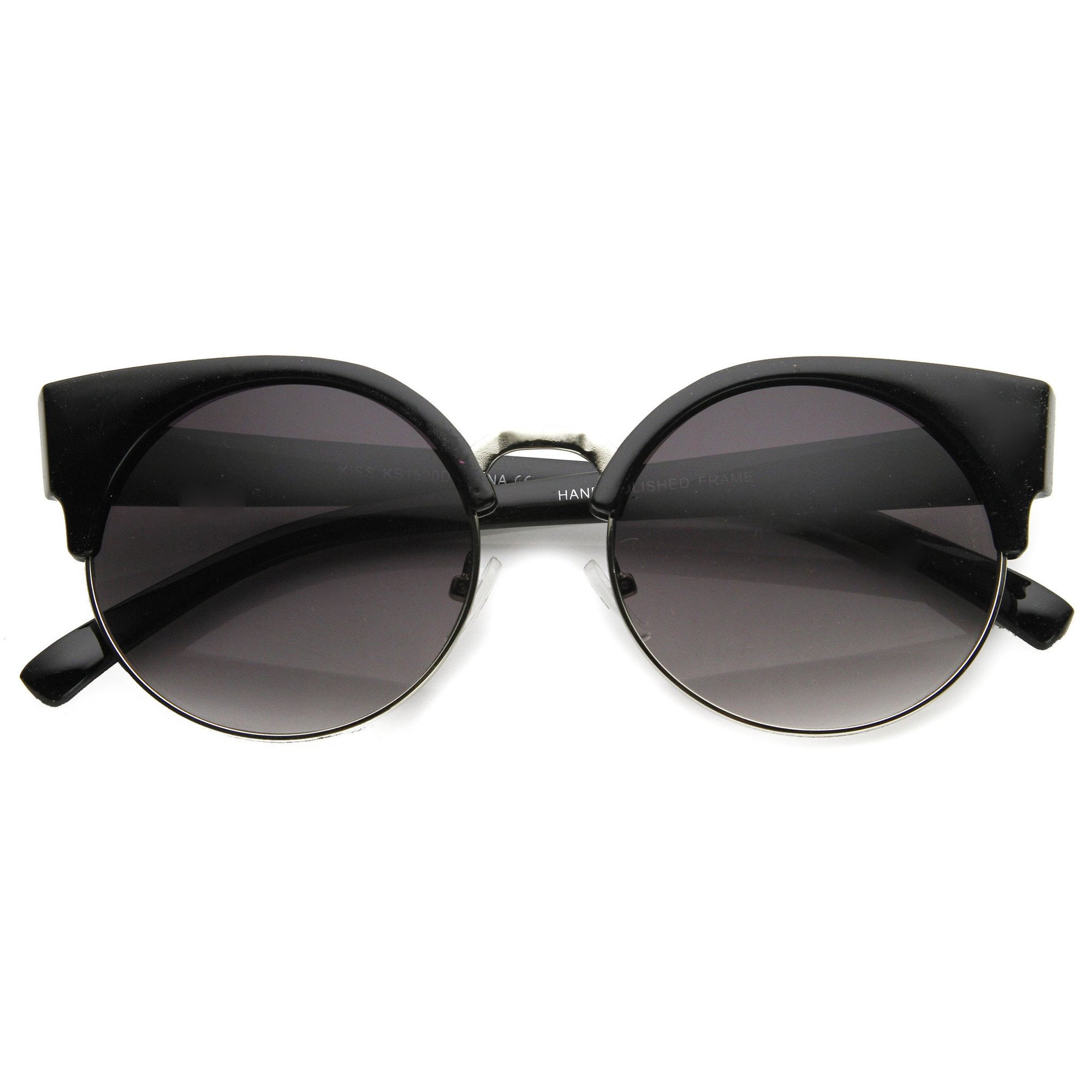 Trendy Modern Round Half Frame Cat Eye Sunglasses - zeroUV