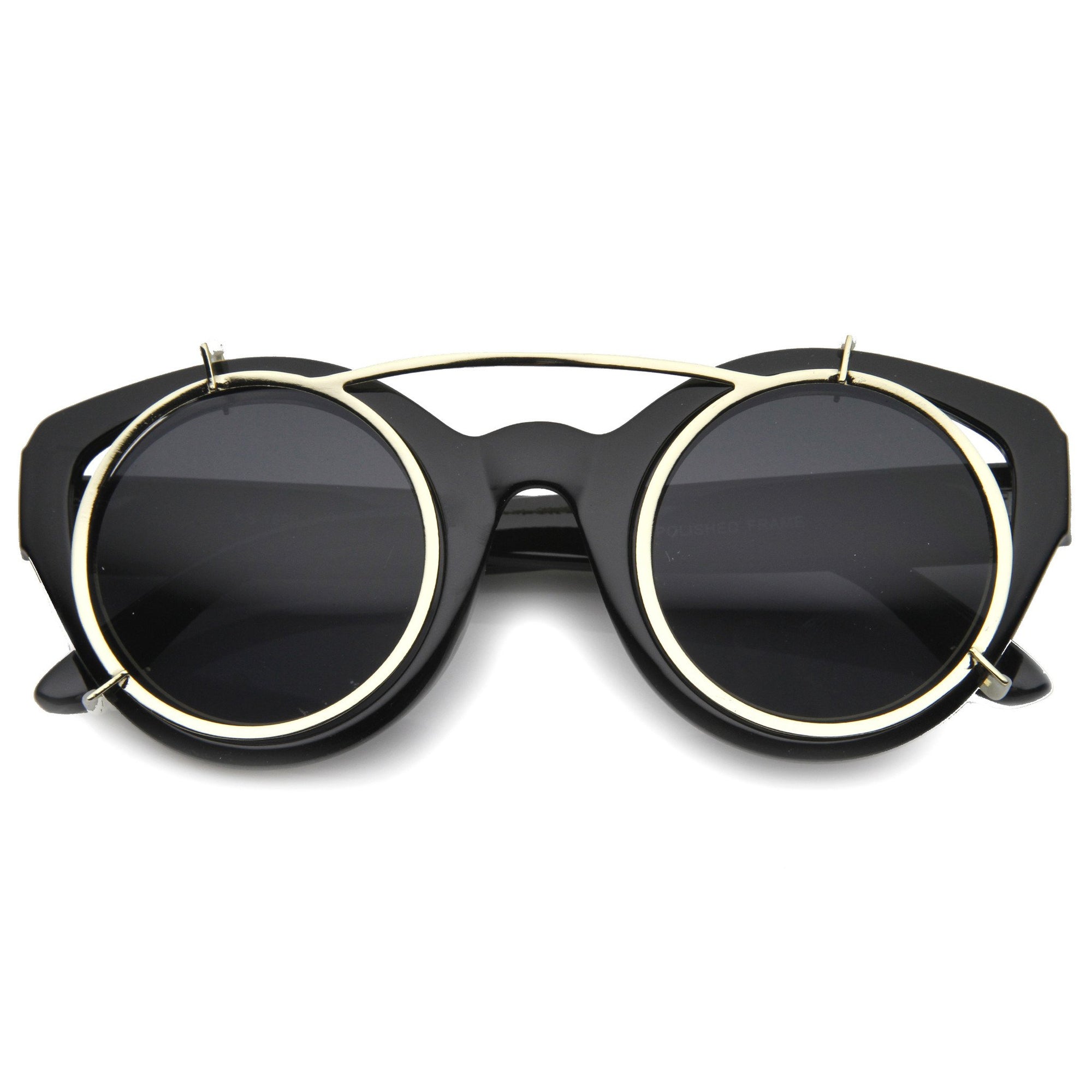 Retro Steampunk Round Cat Eye Clip On Sunglasses - zeroUV