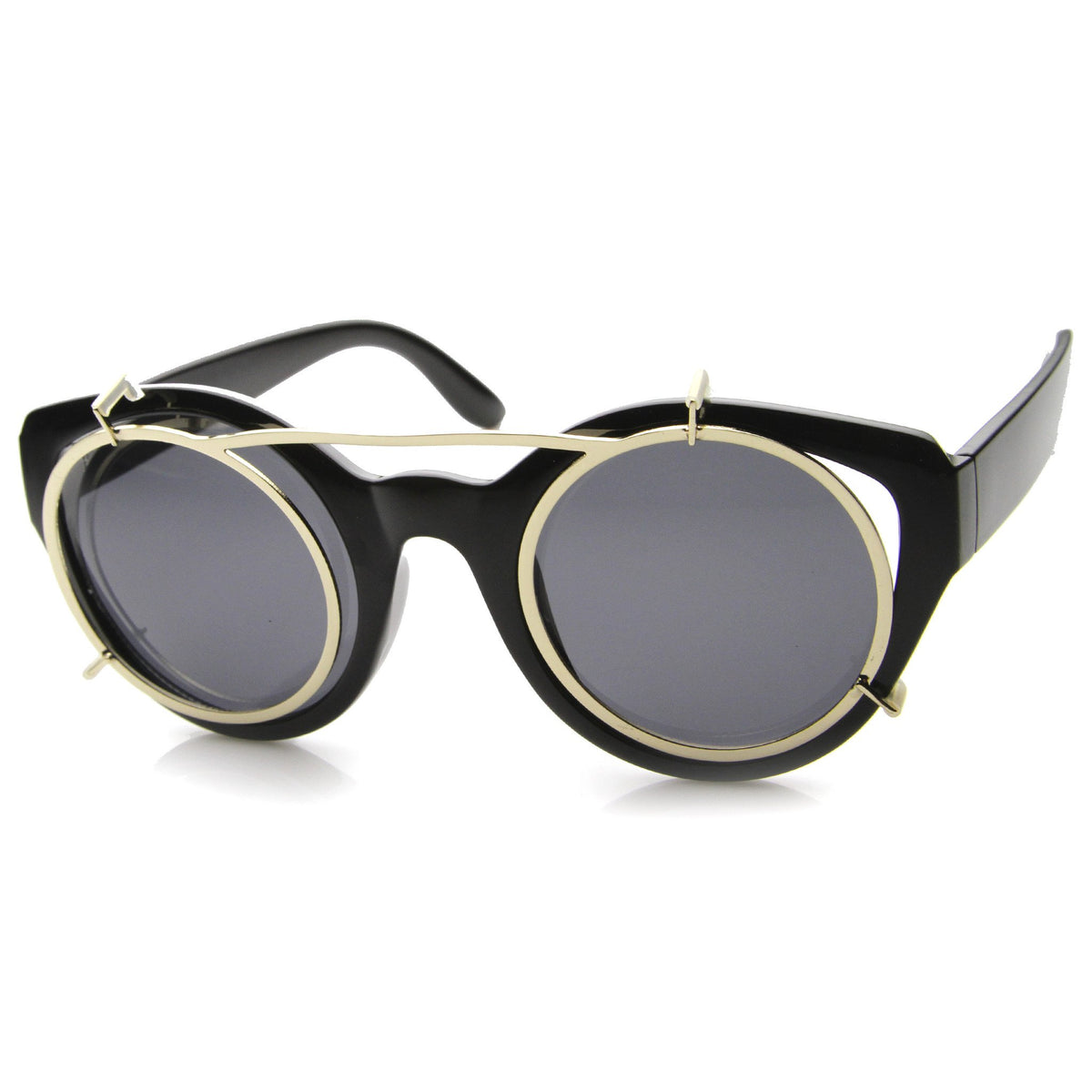 Retro Steampunk Round Cat Eye Clip On Sunglasses Zerouv 