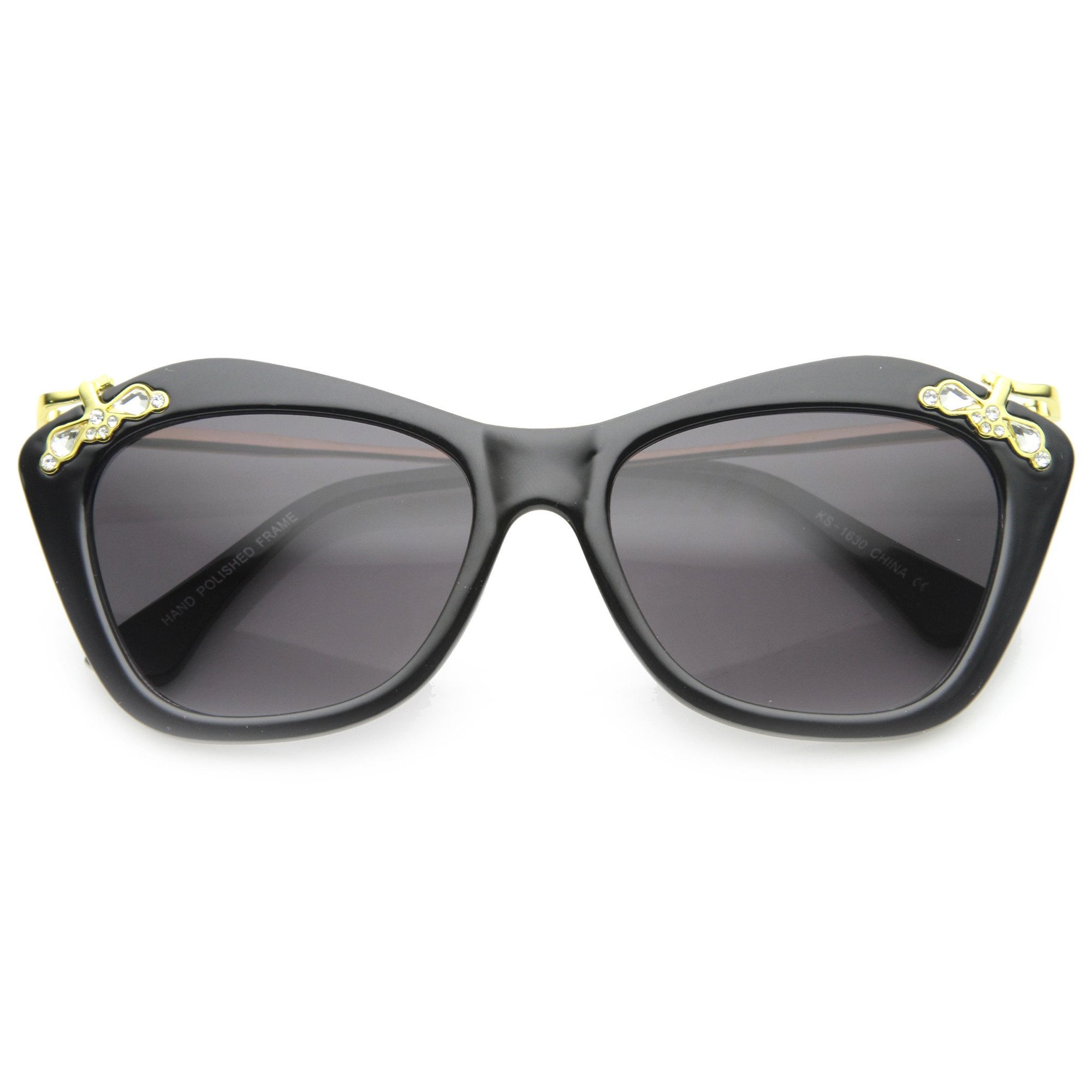 Womens Elegant Designer Cat Eye Jeweled Sunglasses Zerouv