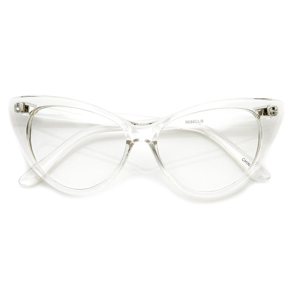 1950's Vintage Mod Fashion Cat Eye Clear Lens Glasses - zeroUV