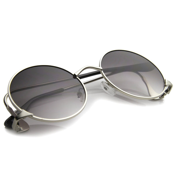 Women's Retro 1950's Low Temple Round Metal Sunglasses - zeroUV