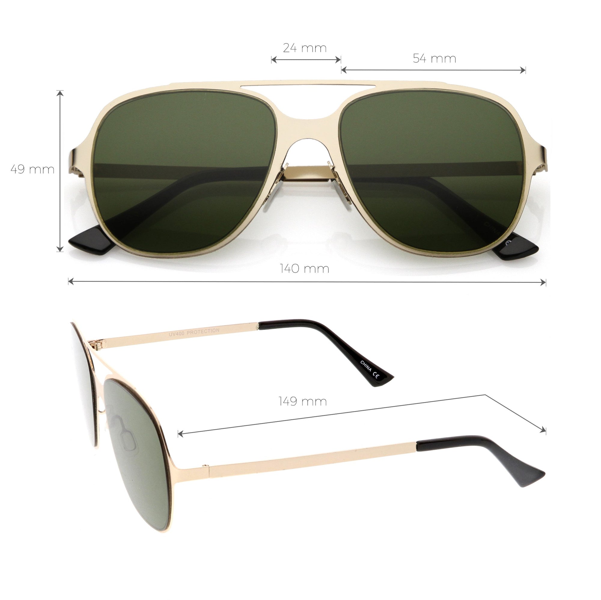 Retro Modern Minimalist Flat Lens Aviator Sunglasses C311 - zeroUV