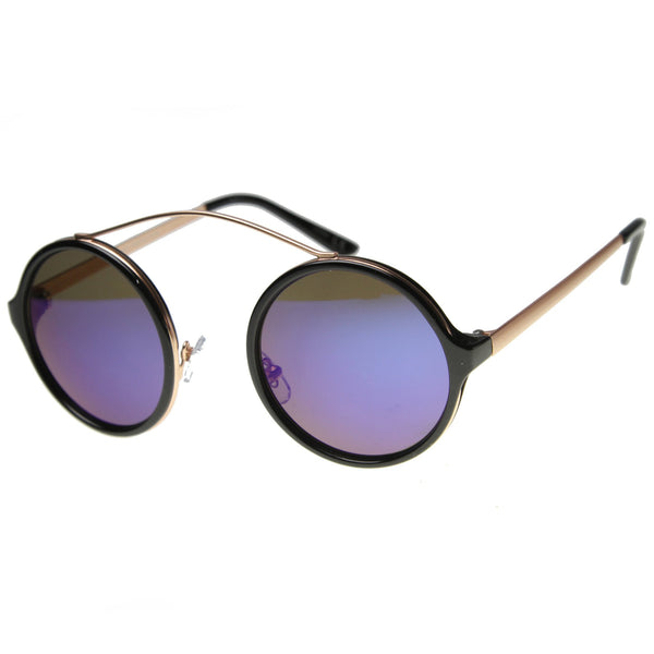 Retro High Cross Bar Revo Lens Round Sunglasses - zeroUV