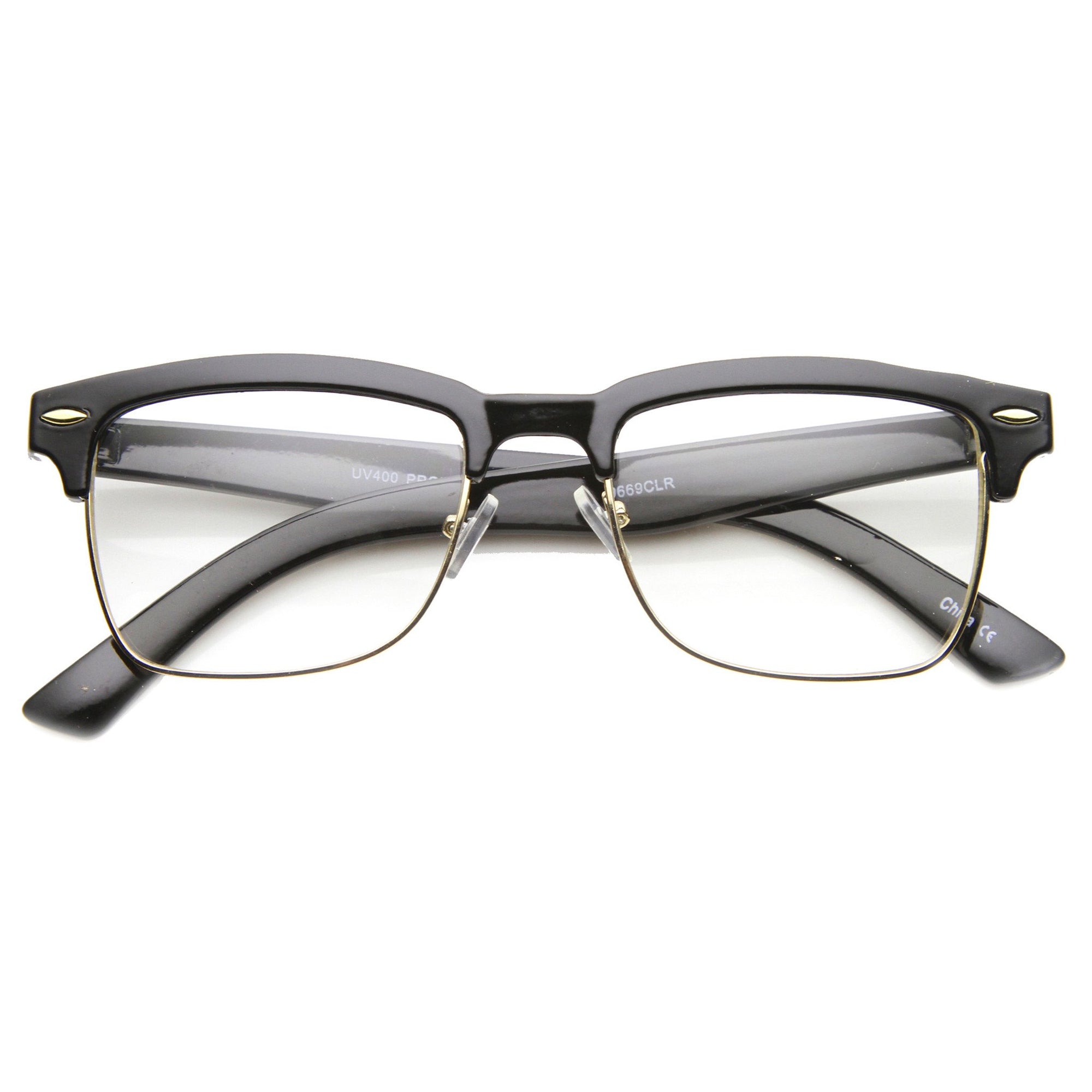 Hipster Dapper Indie Half Frame Clear Lens Glasses Zerouv