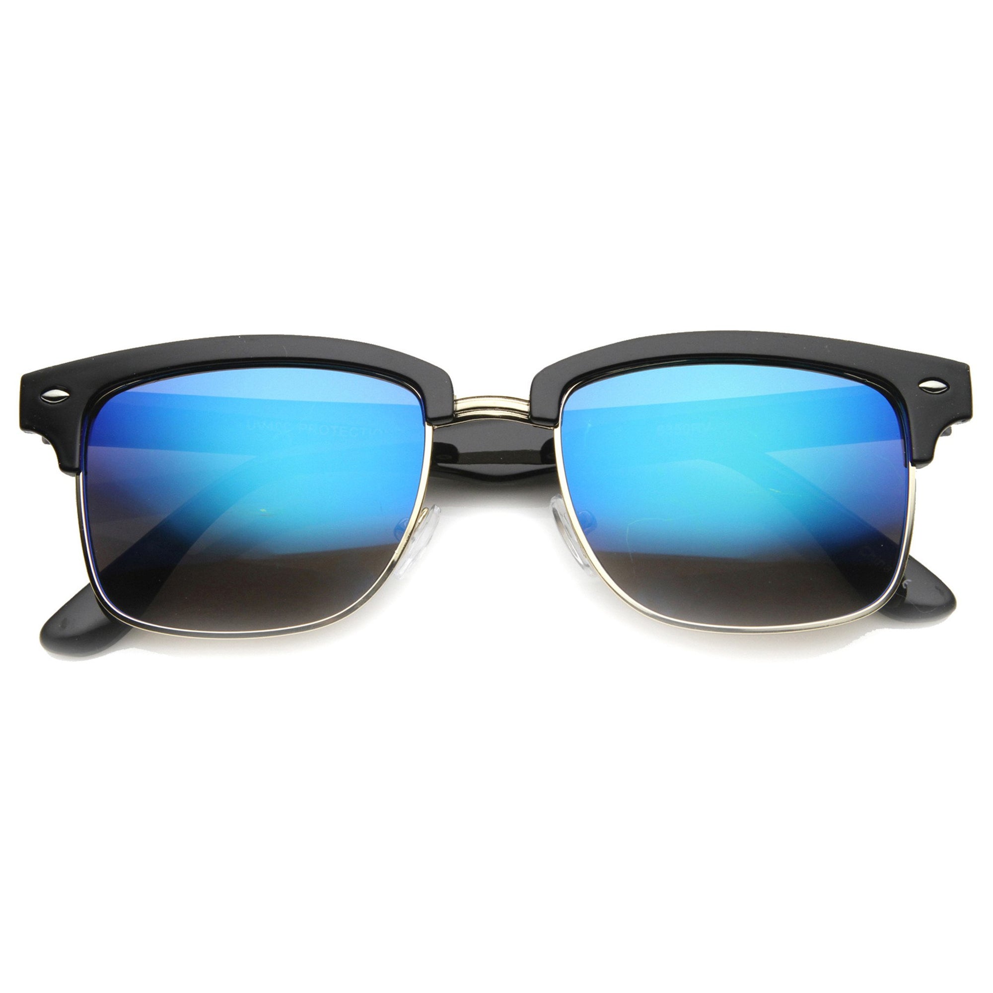 Retro Half Frame Horned Rim Revo Lens Sunglasses - zeroUV
