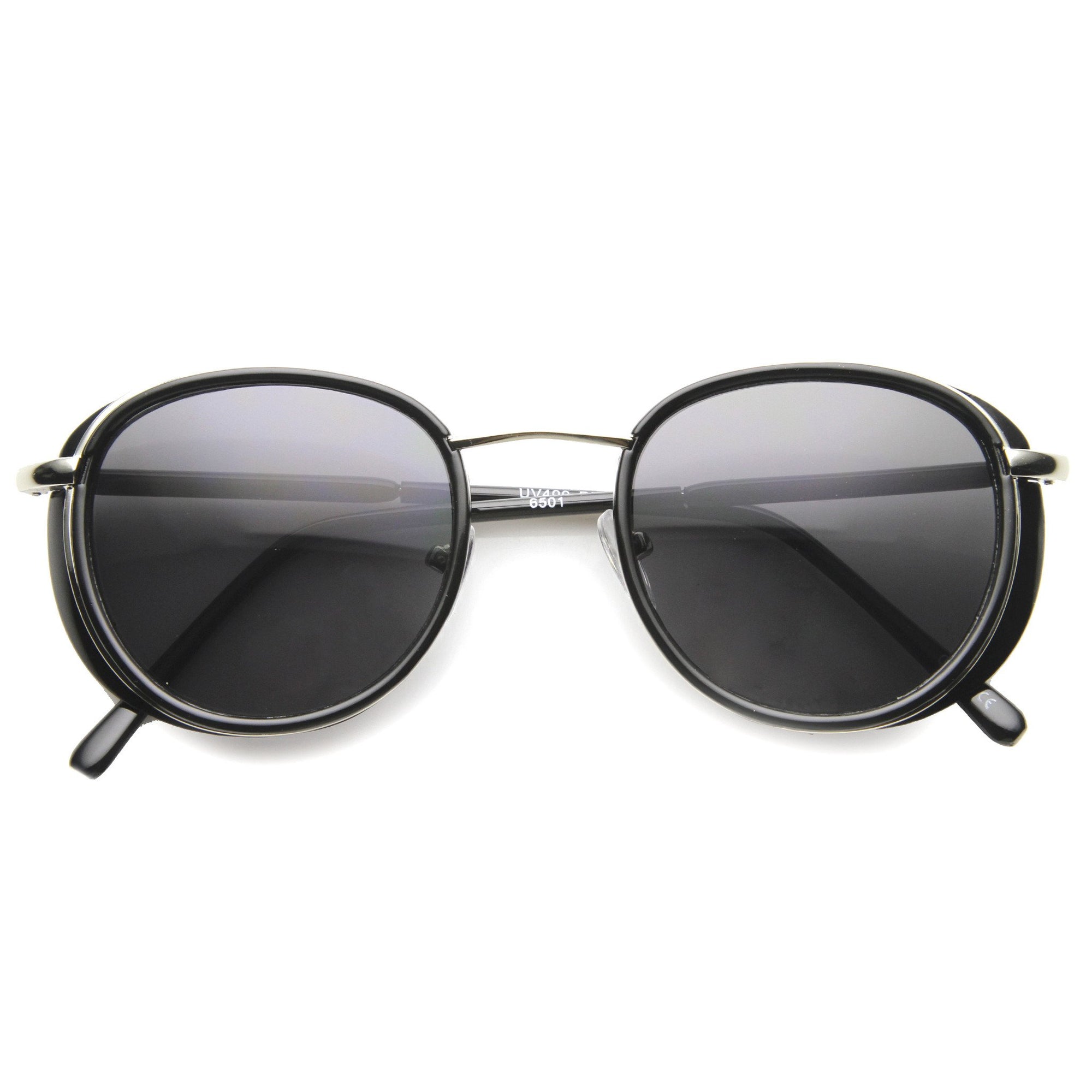 Mens Cool Round Glossy Black Keyhole Trendy Hipster Designer Sunglasses  9727 IT 