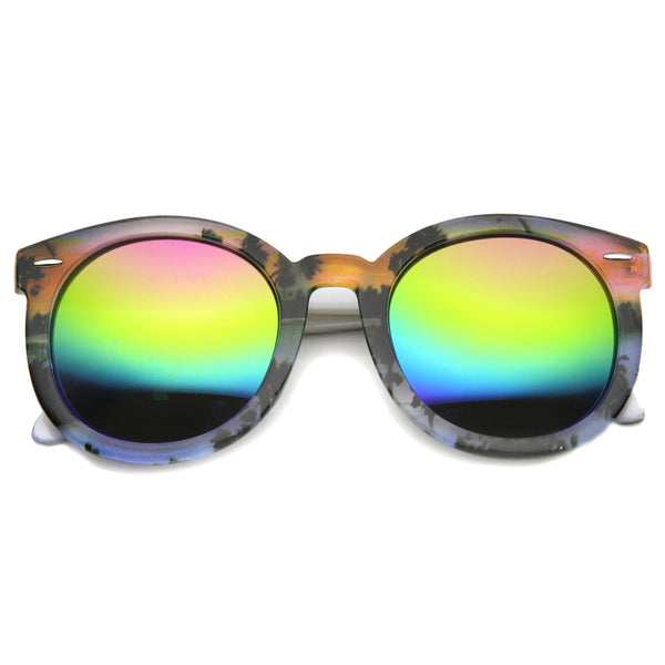 Retro Palm Tree Print Revo Lens Round Sunglasses - zeroUV