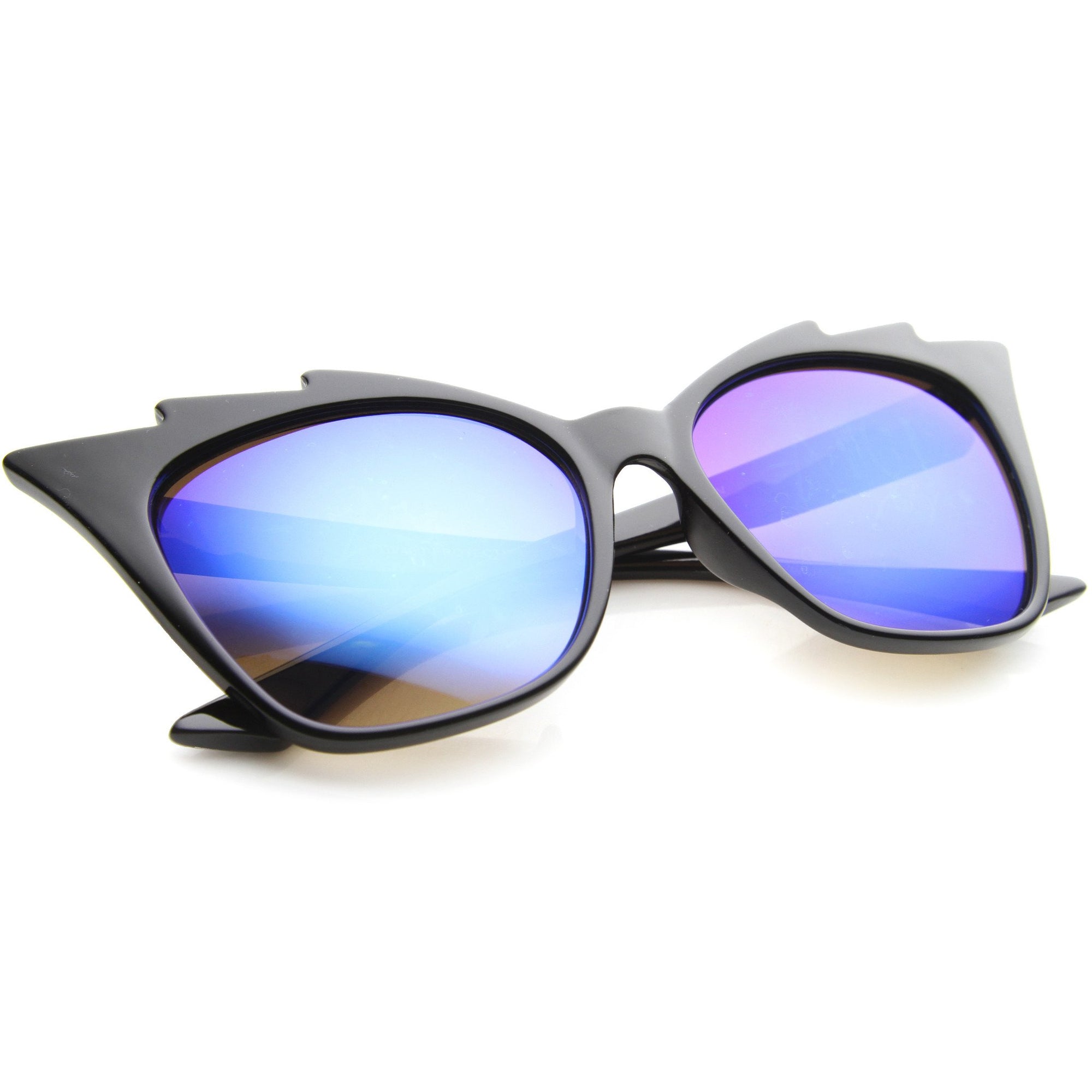 Women's Jagged Edge Mirror Lens Cat Eye Sunglasses - zeroUV