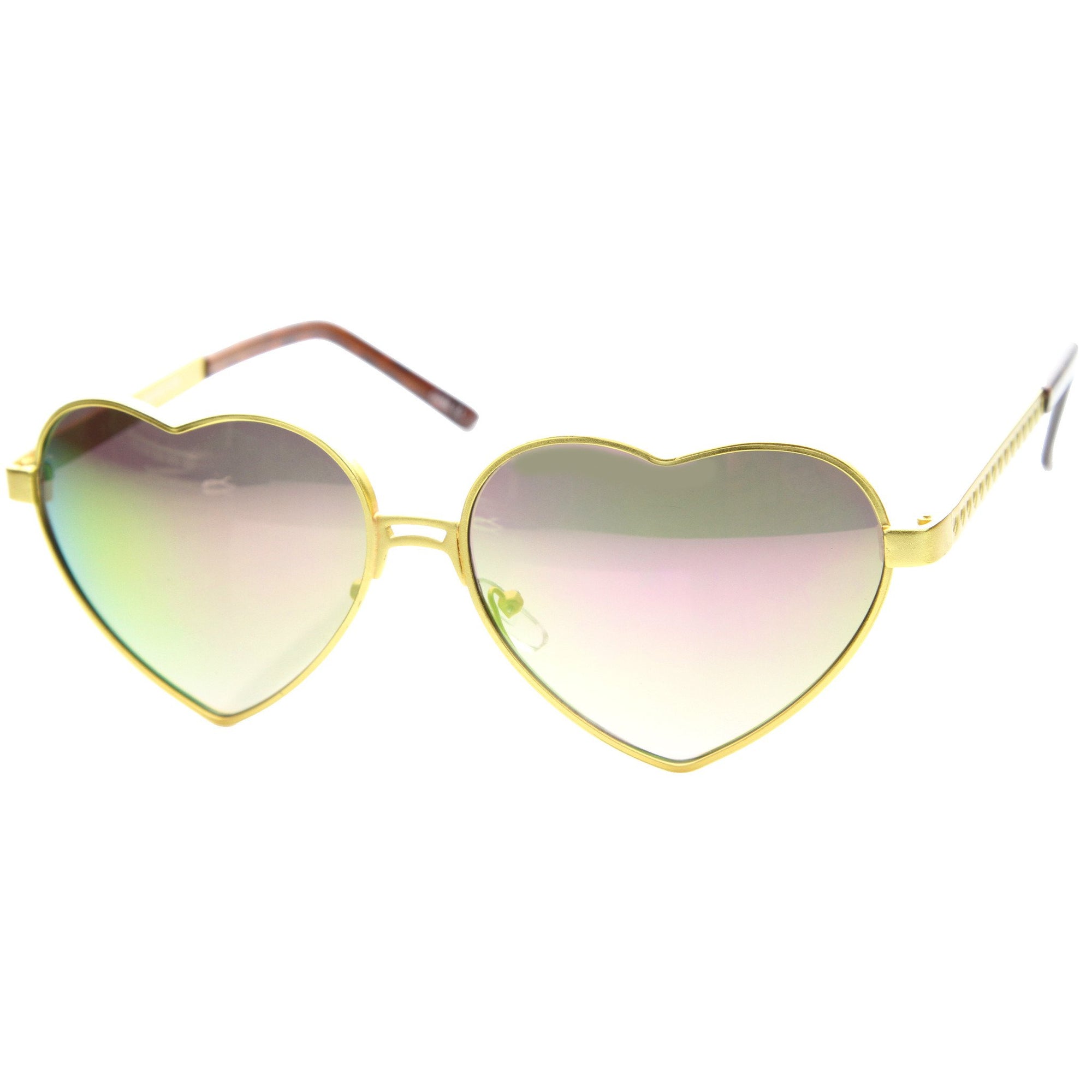 Women's Cute Heart Shaped Revo Lens Metal Sunglasses - zeroUV