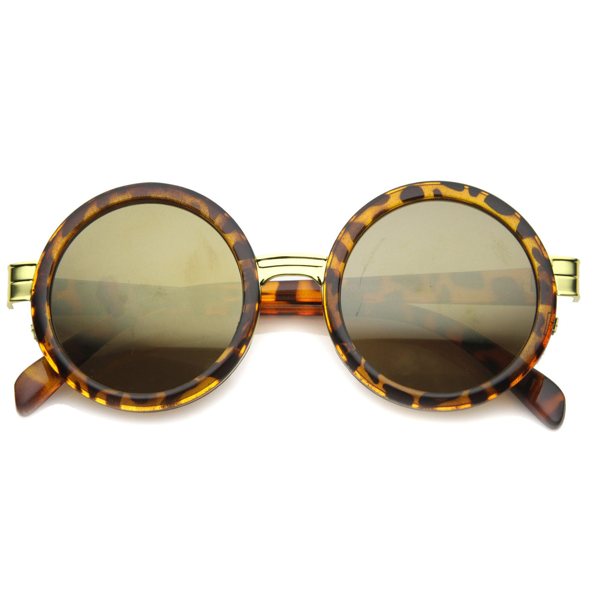 Large Round Frame With Metal Accents Retro Sunglasses - zeroUV