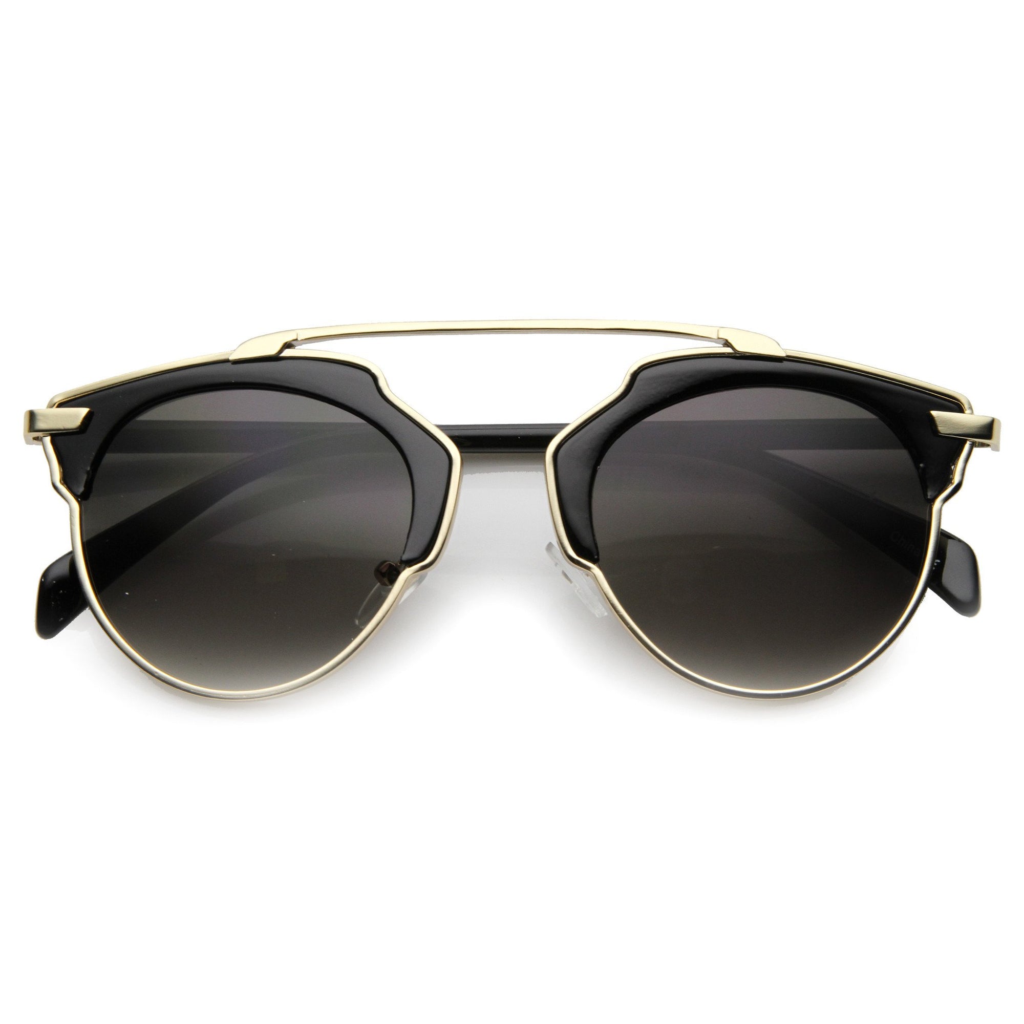Trendy High Fashion Metal Trim Horned Rim Sunglasses Zerouv