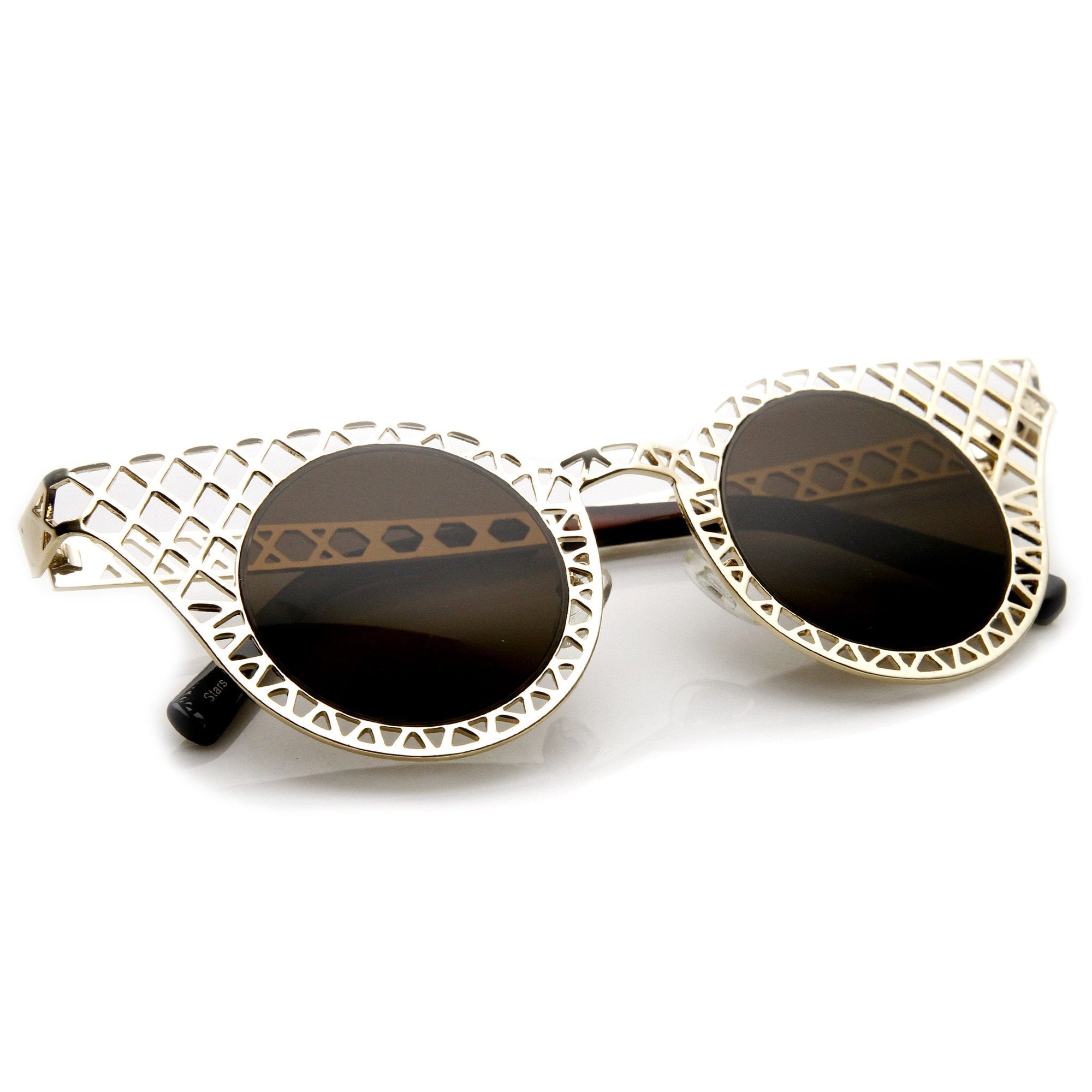 Womens Indie Round Cat Eye Criss Cross Sunglasses - zeroUV