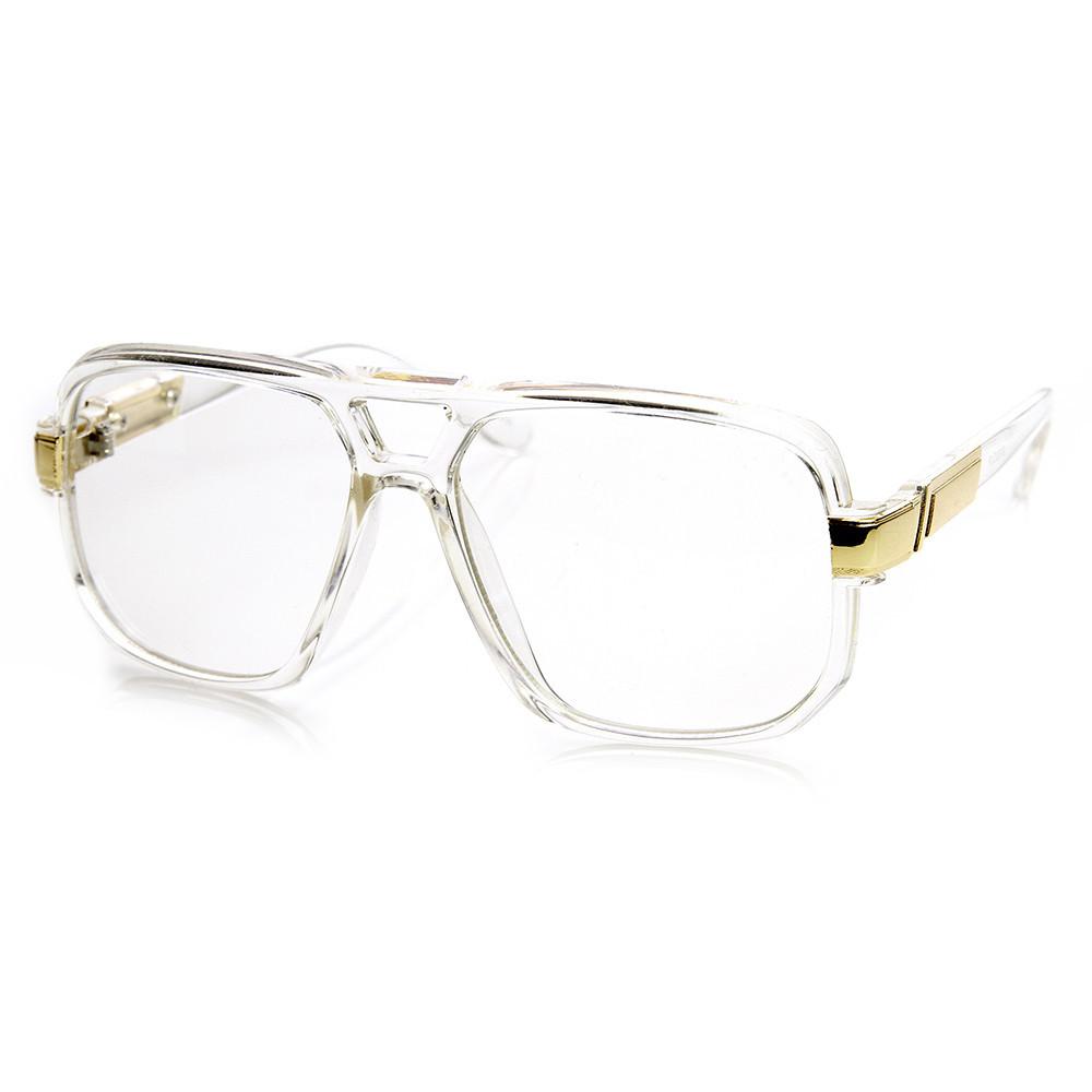 SunglassUP 80s Classic Retro Square Aviator Glasses Crystal Clear Non
