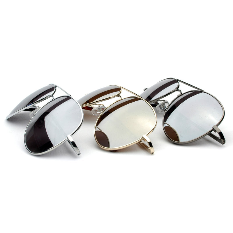 zeroUV - Classic Metal Frame Spring Hinges Color Mirror Lens Aviator Sunglasses 56mm (3-Pack | Silver/Gold/Gunmetal)