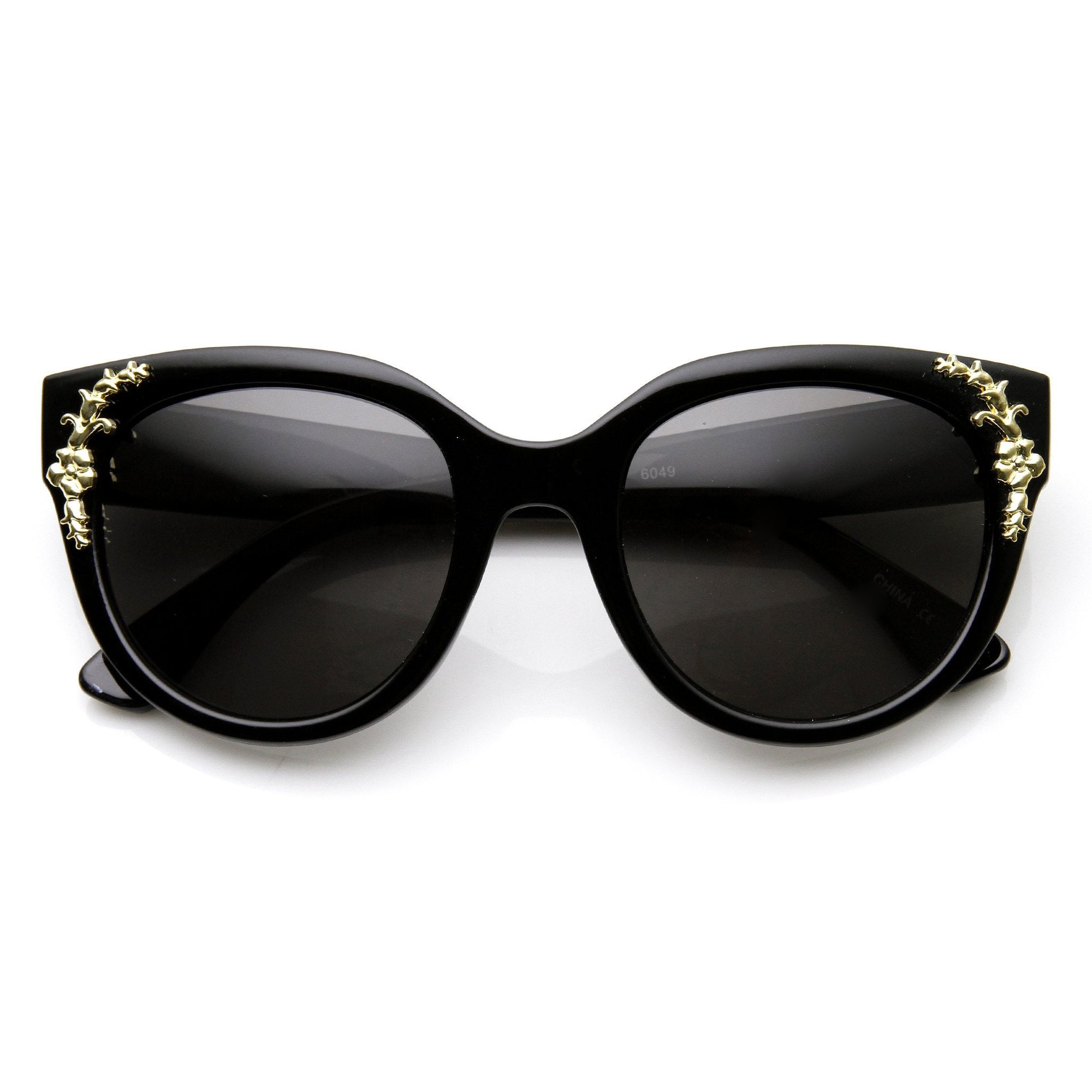Womens Retro Oversize Flower Adorned Cat Eye Sunglasses 9320 - zeroUV