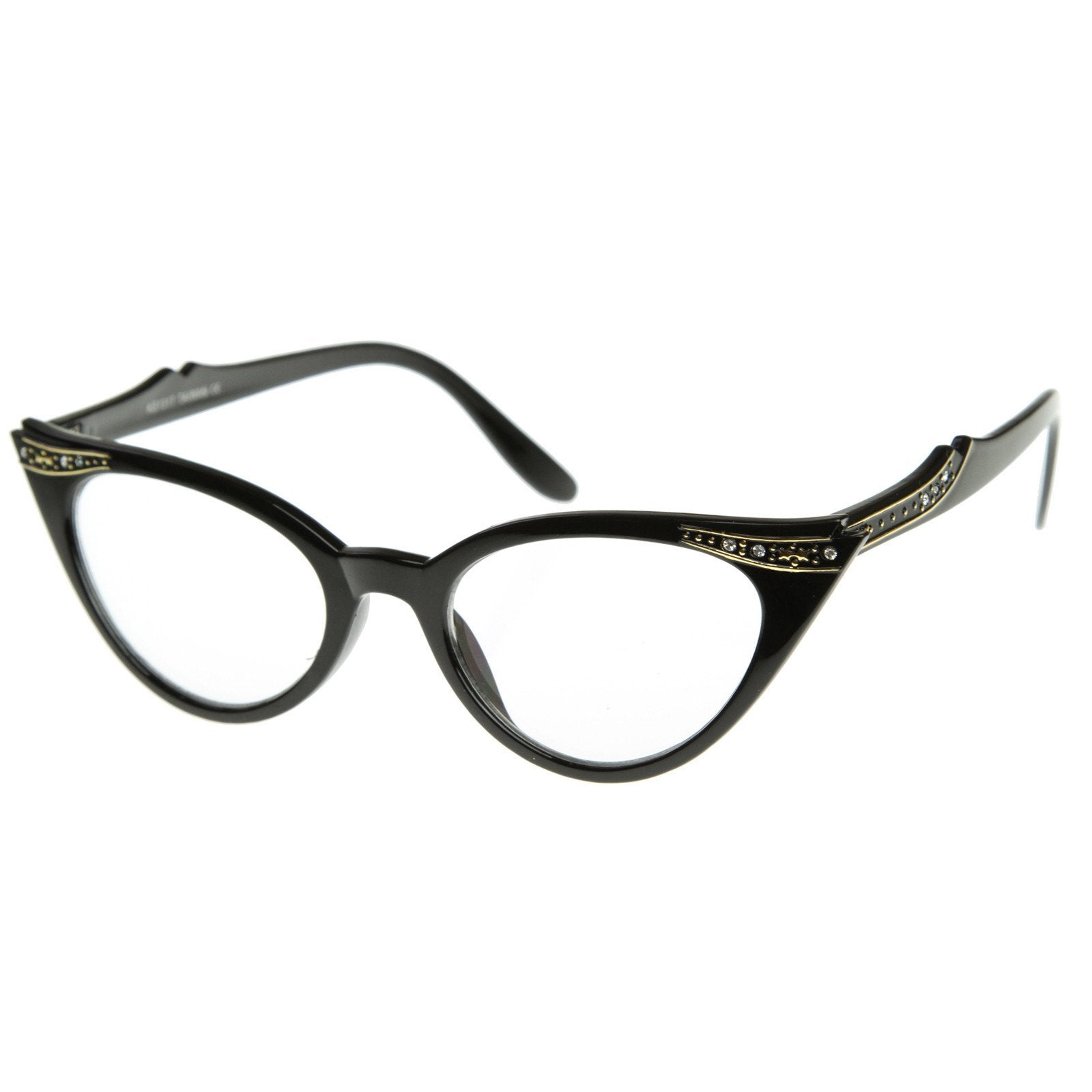 Vintage 1950 S Fashion Clear Lens Glasses Rhinestones Zerouv