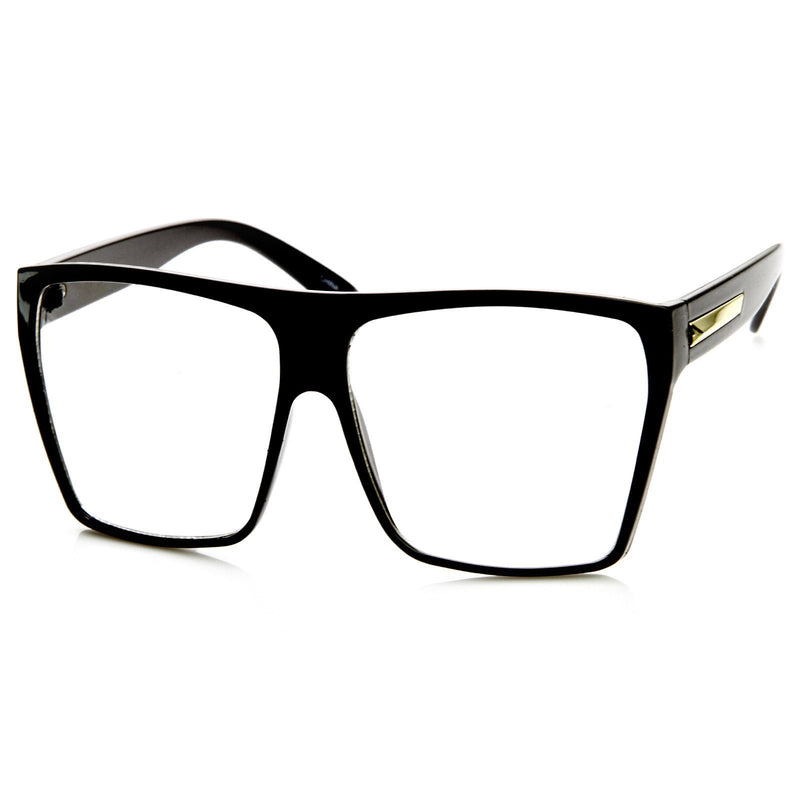 Modern Oversize Semi Rimless Square Eyeglasses With Clear Flat Lens 69mm