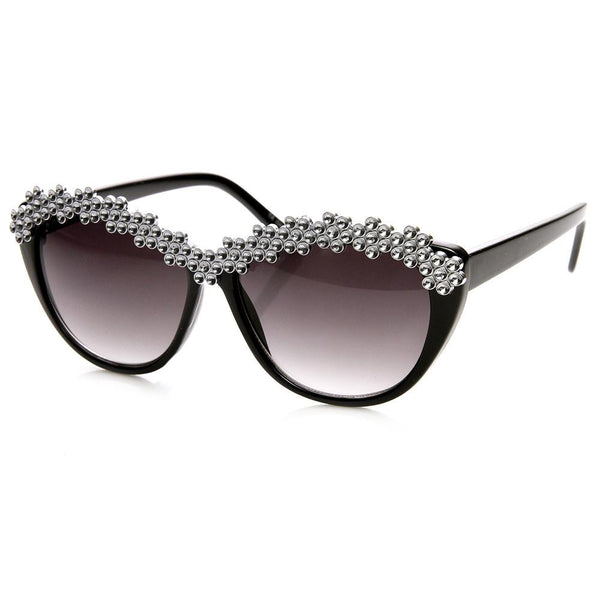Womens Glam Rhinestone Studded Cat Eye Sunglasses - zeroUV