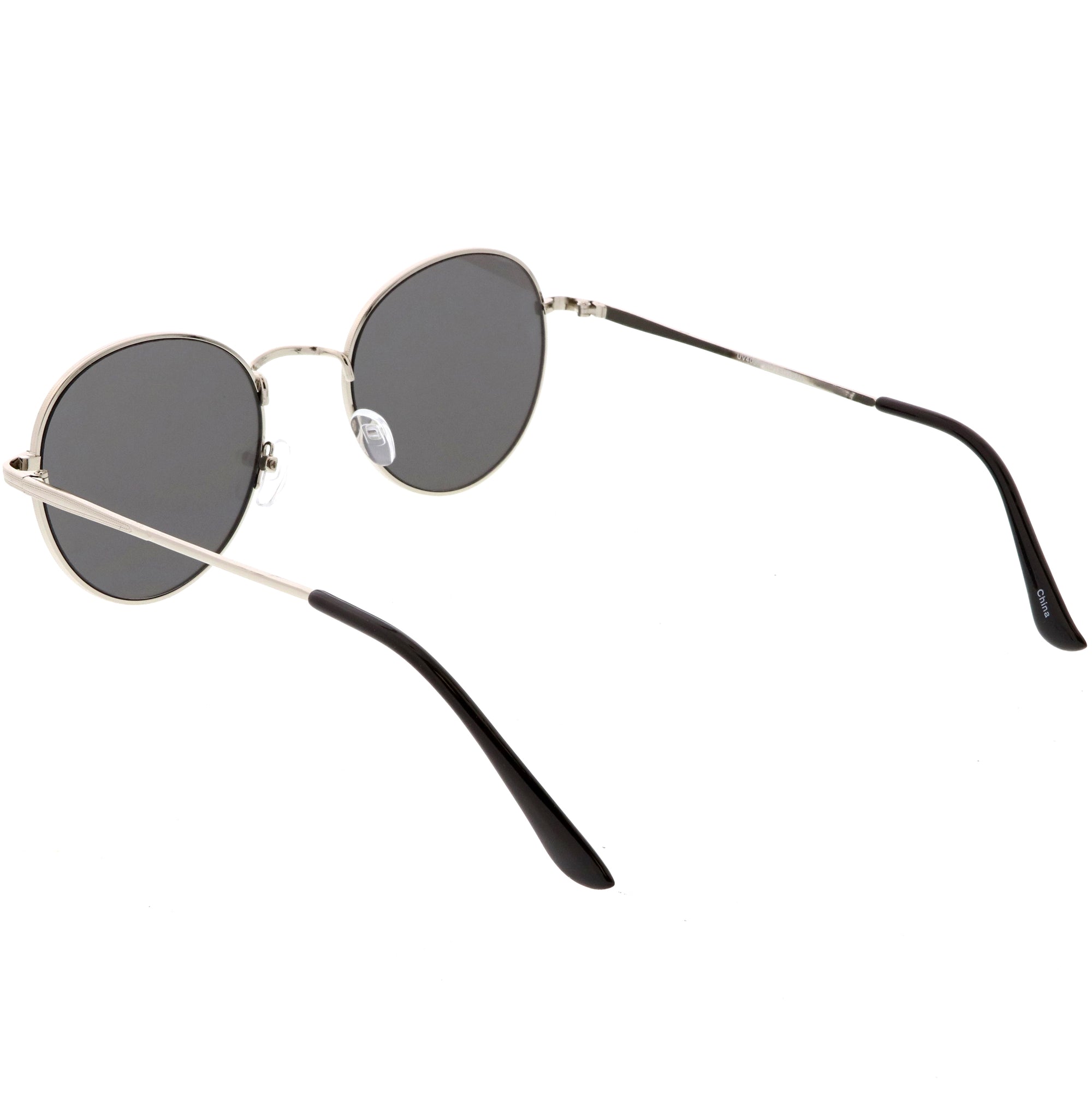 Retro Slim Metal Frame Mirrored Flat Lens Round Sunglasses Zerouv