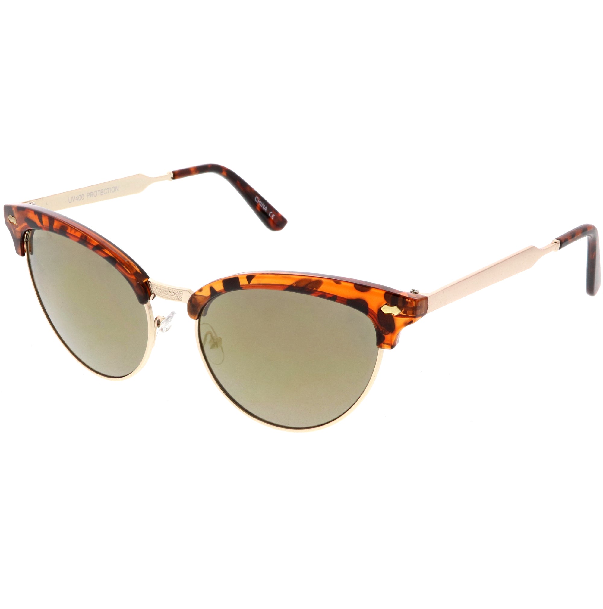 Womens Retro Half Frame Horned Rim Mirrored Lens Sunglasses Zerouv 