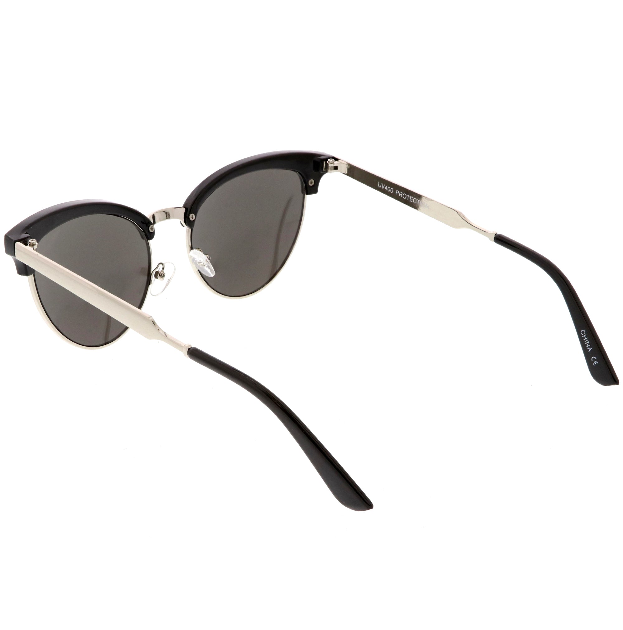 Womens Retro Half Frame Horned Rim Mirrored Lens Sunglasses Zerouv 