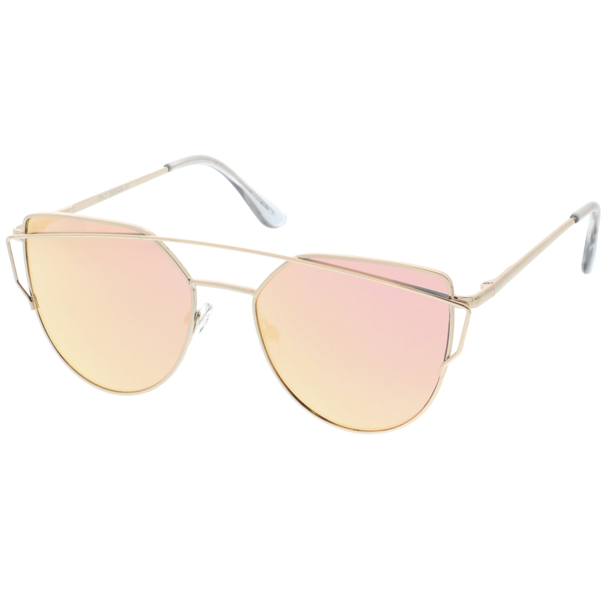 Premium Oversize Laser Cut Cat Eye Mirrored Flat Lens Sunglasses - zeroUV