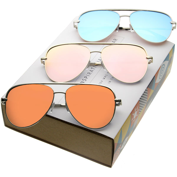 Oversize Retro Modern Flat Mirrored Lens Aviator Sunglasses Zerouv 