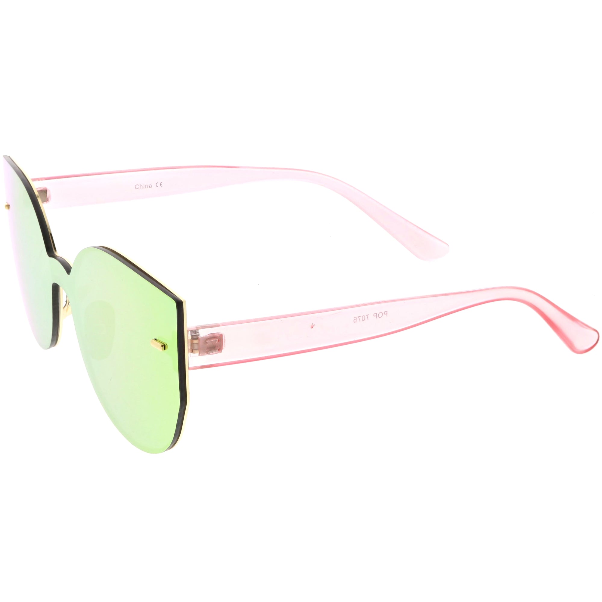Oversize Rimless Mono Block Mirrored Flat Lens Cat Eye Sunglasses Zerouv 