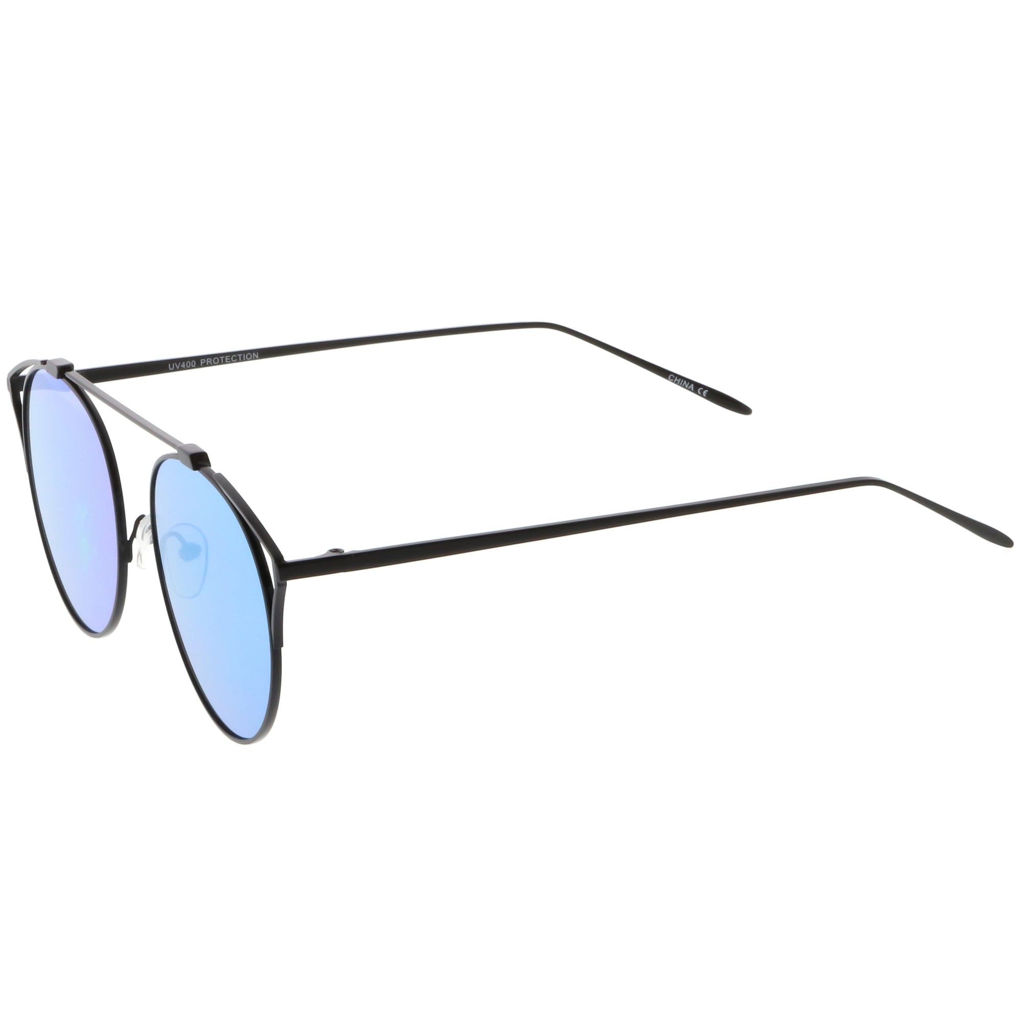 Retro Modern Round Wired Flat Lens Aviator Sunglasses Zerouv 