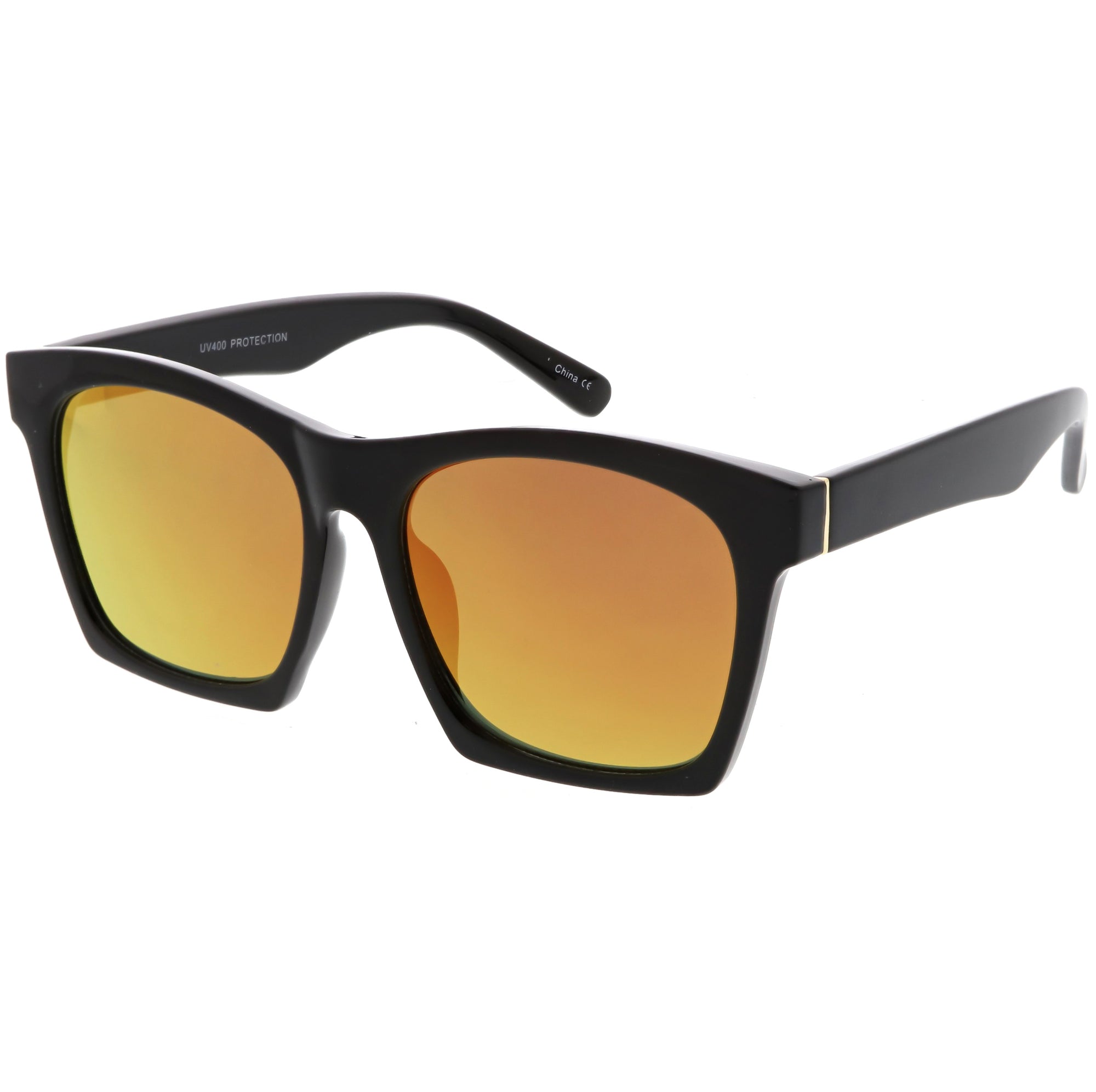 Modern Horned Rim Block Frame Flat Lens Sunglasses - zeroUV