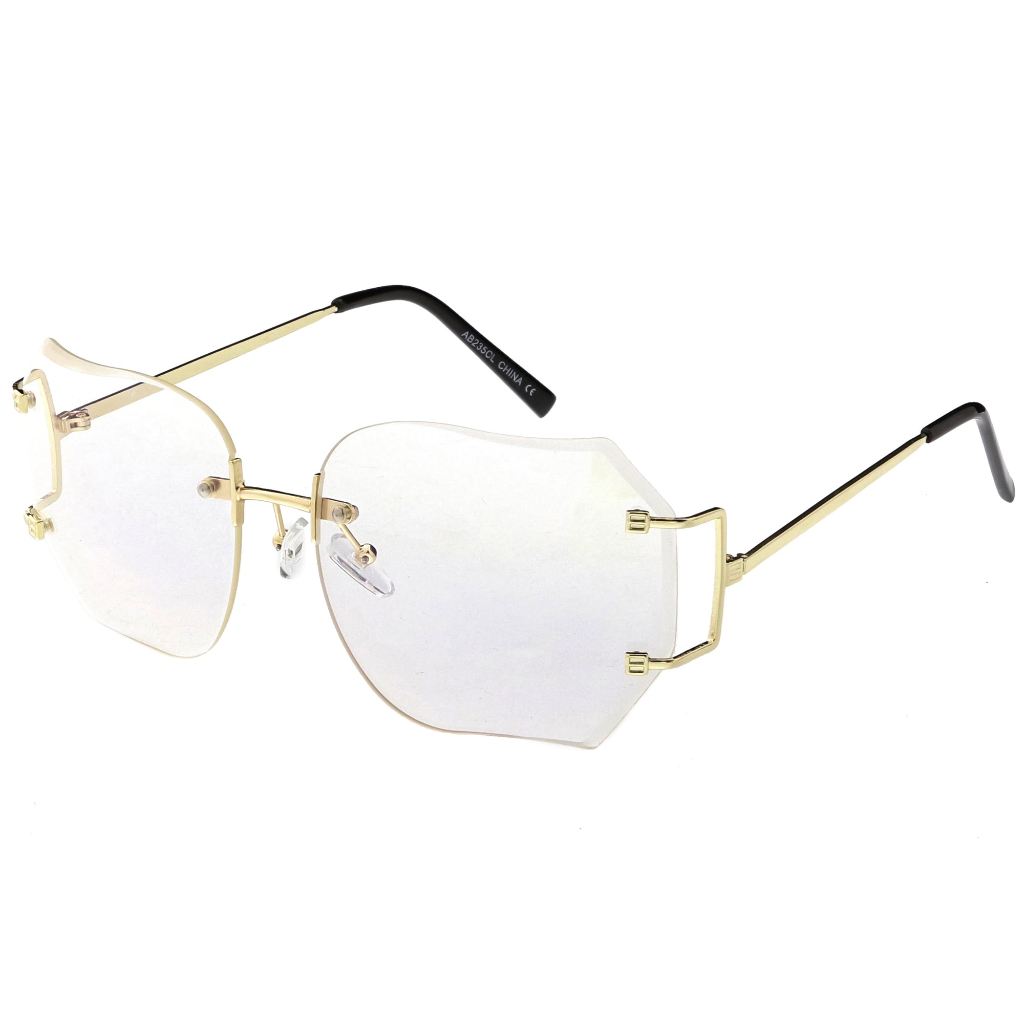 Oversize Rimless Square Glasses Slim Metal Beveled Clear Lens C433 Zerouv 