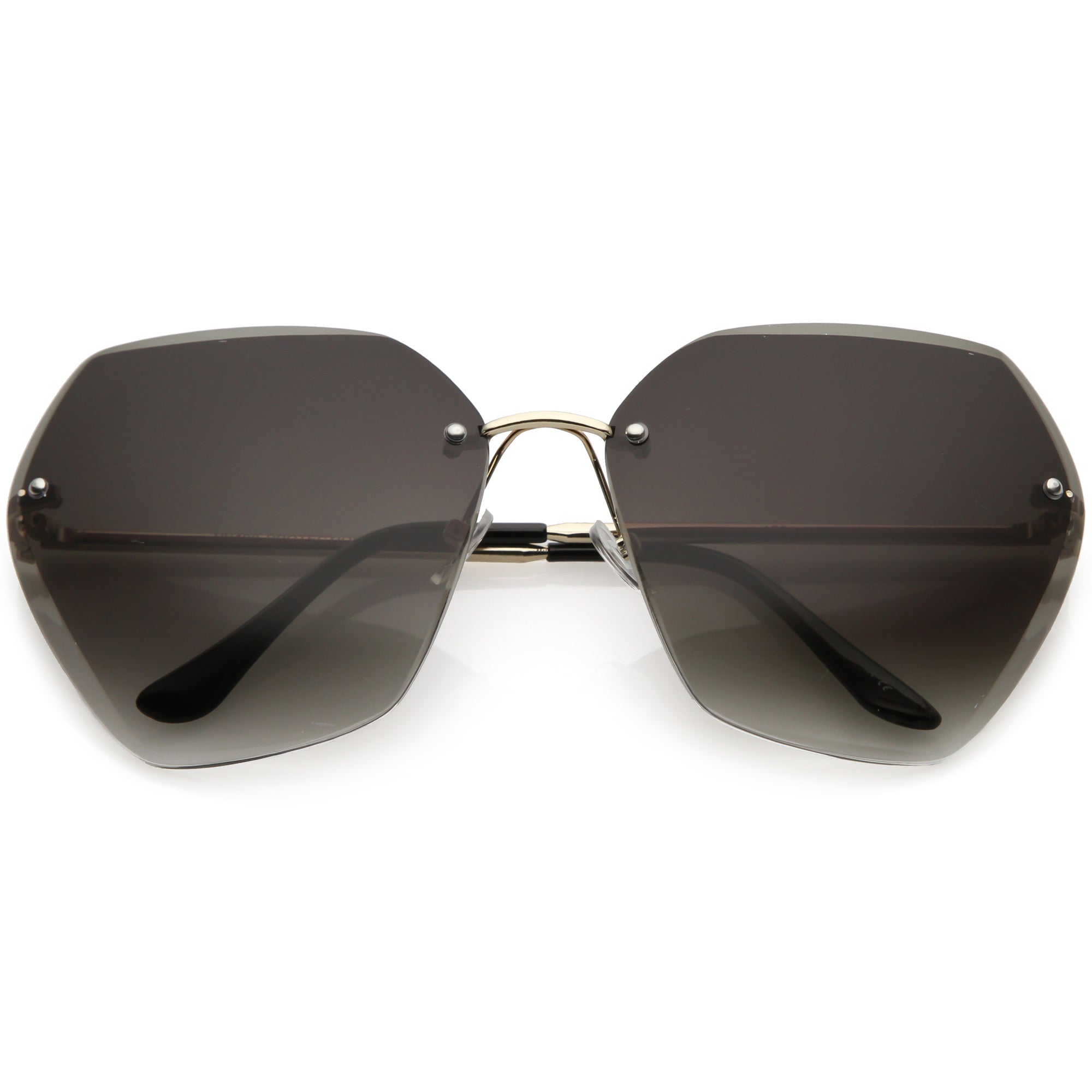 Oversize Rimless Beveled Gradient Lens Geometric Sunglasses - zeroUV