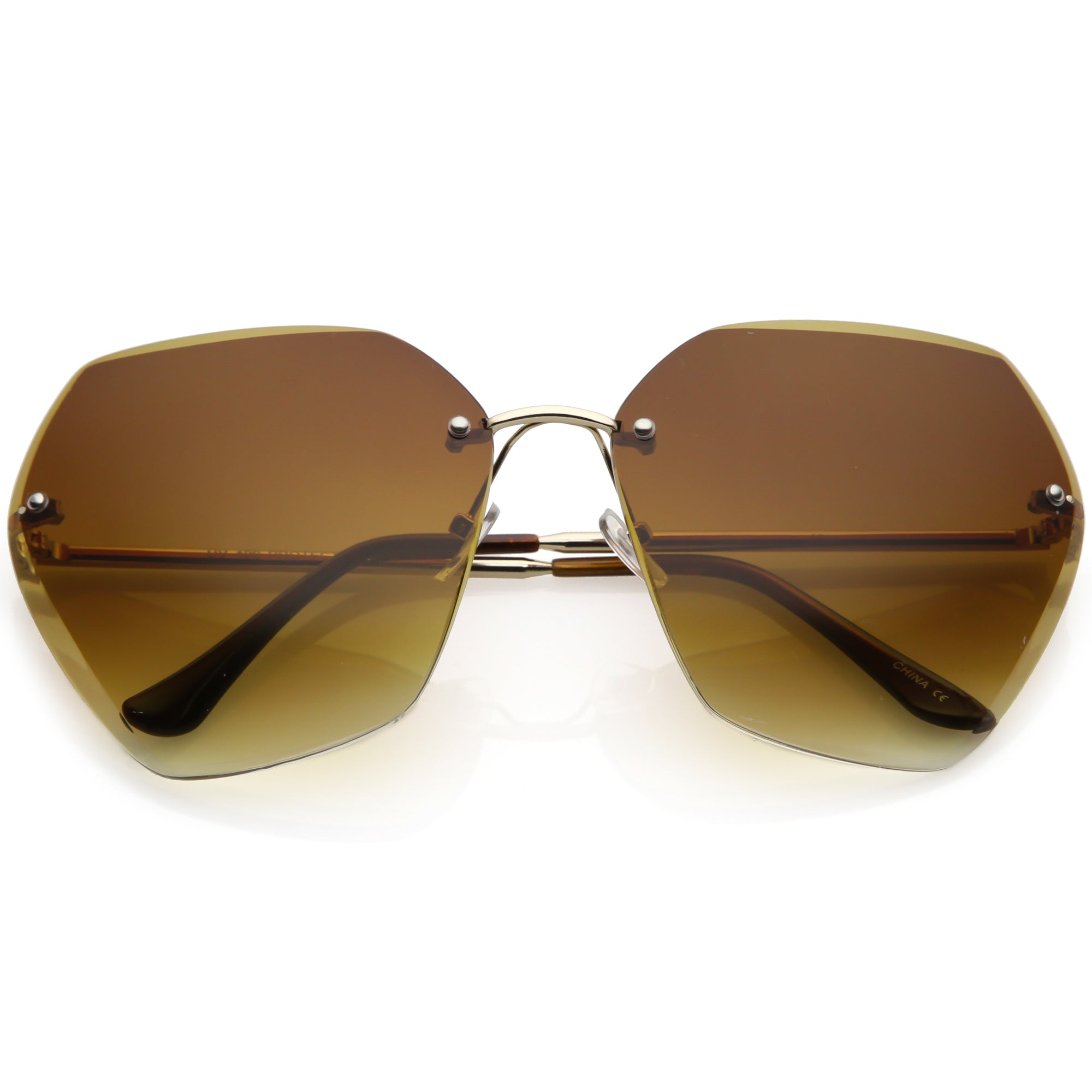 Oversize Rimless Beveled Gradient Lens Geometric Sunglasses - zeroUV