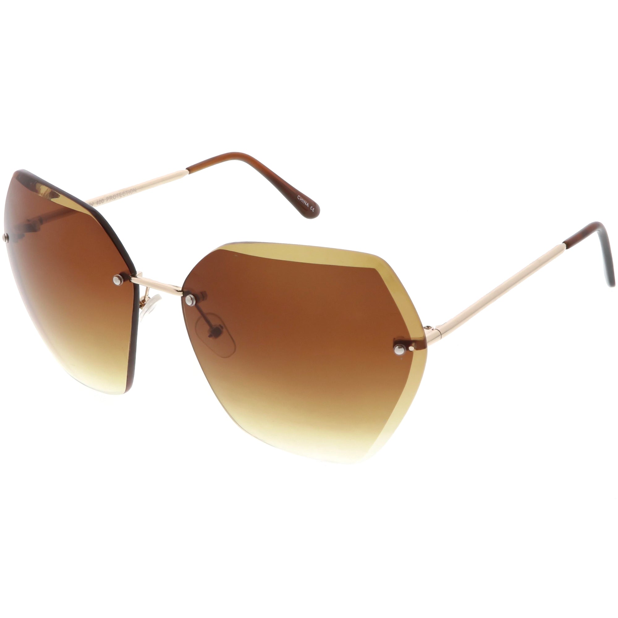 Oversize Rimless Beveled Gradient Lens Geometric Sunglasses - zeroUV