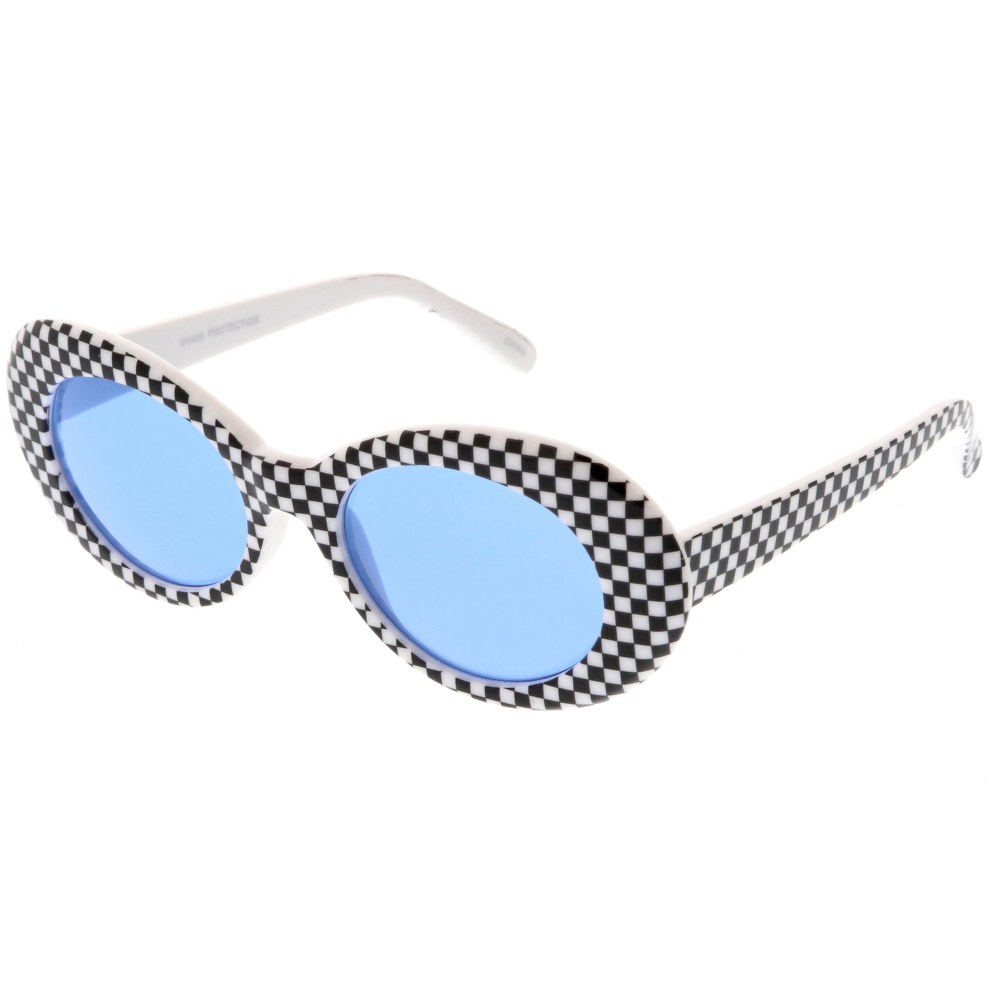 Retro 1990s Rad Clout Goggle Checkered Colored Lens Oval Sunglasses Zerouv 
