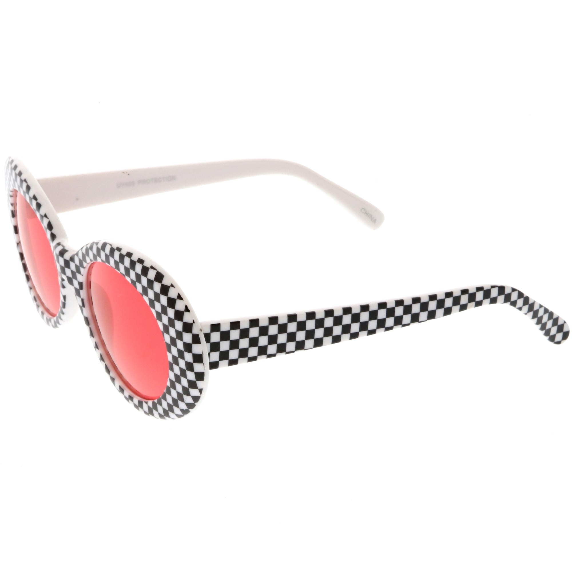 Retro 1990s Rad Clout Goggle Checkered Colored Lens Oval Sunglasses Zerouv 