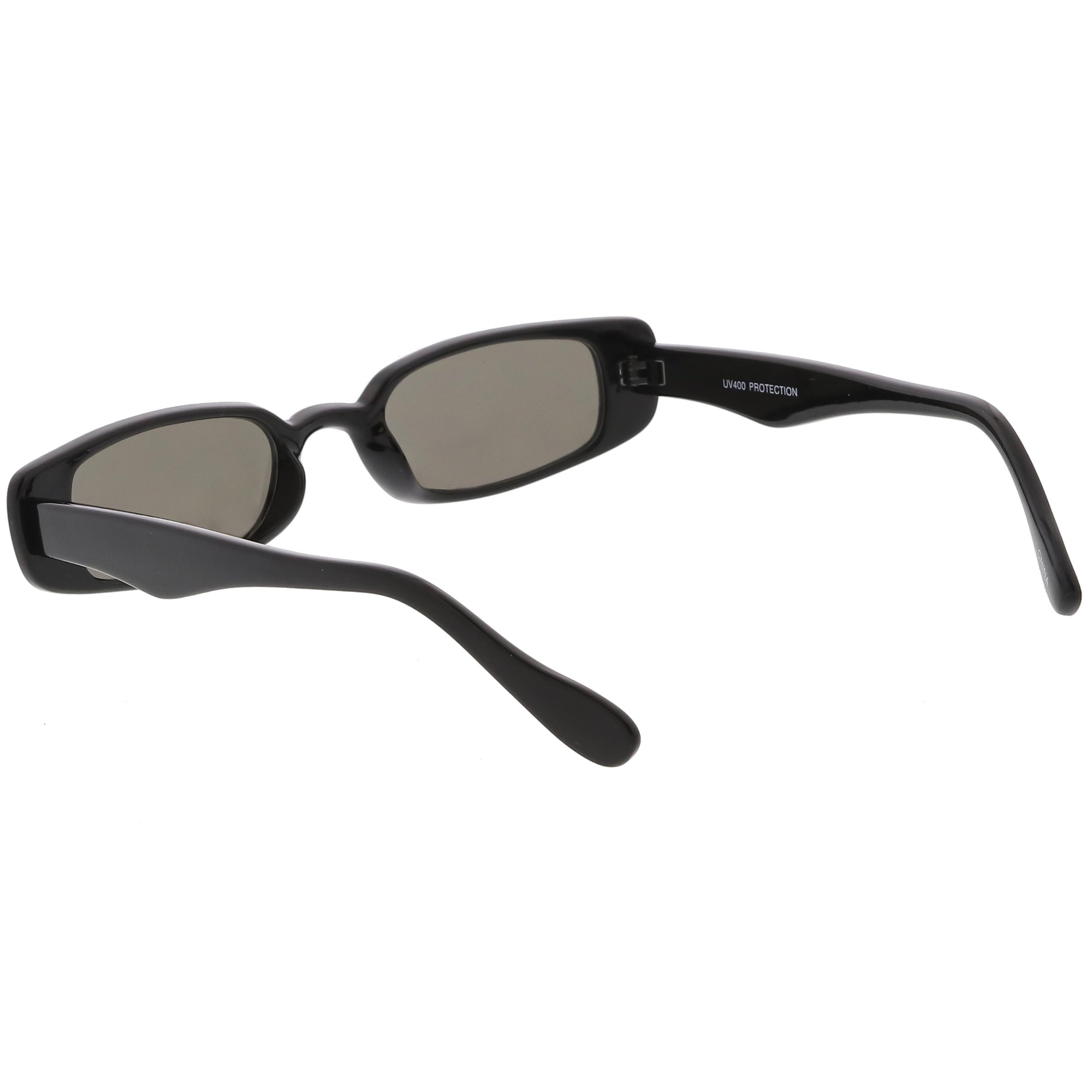 Retro 1990's Thin Rectangular Mirrored Lens Sunglasses - zeroUV