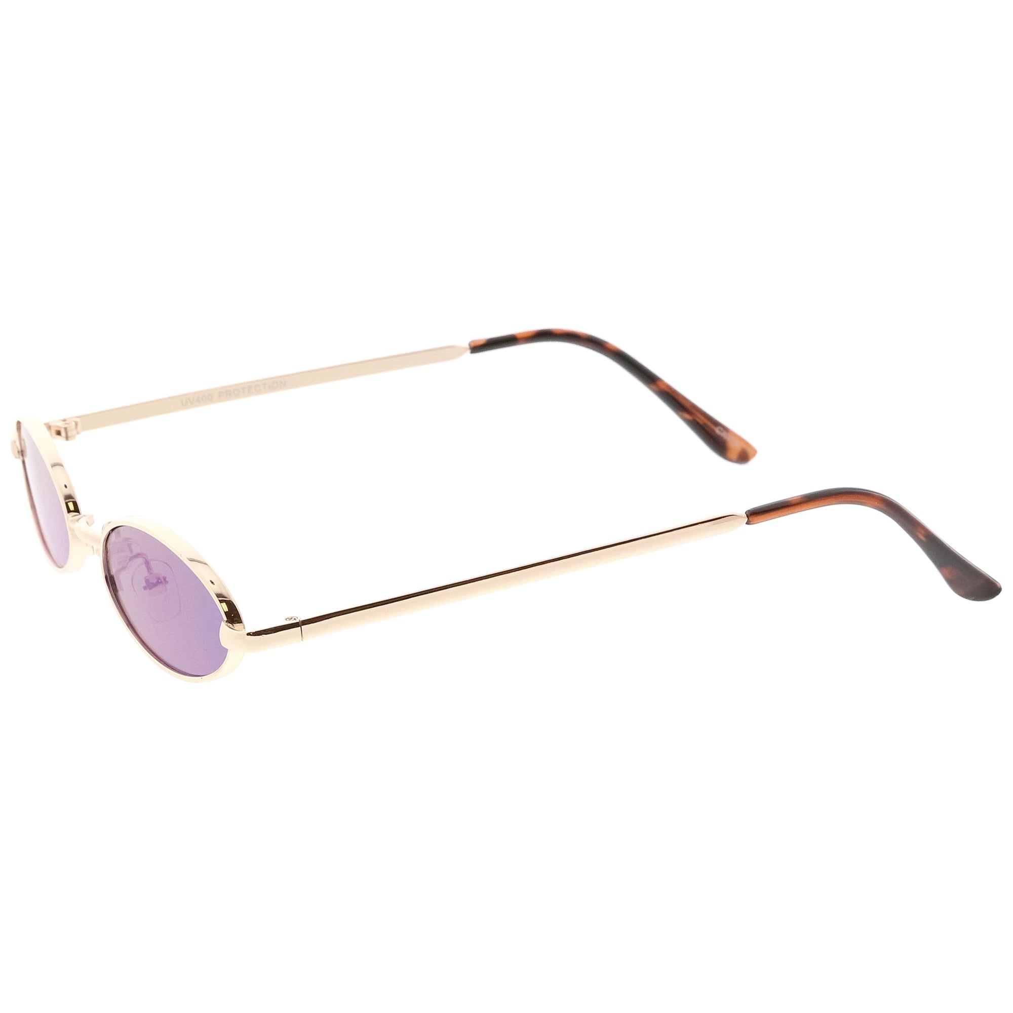 Small Retro 1990s Oval Metal Mirrored Lens Sunglasses Zerouv 