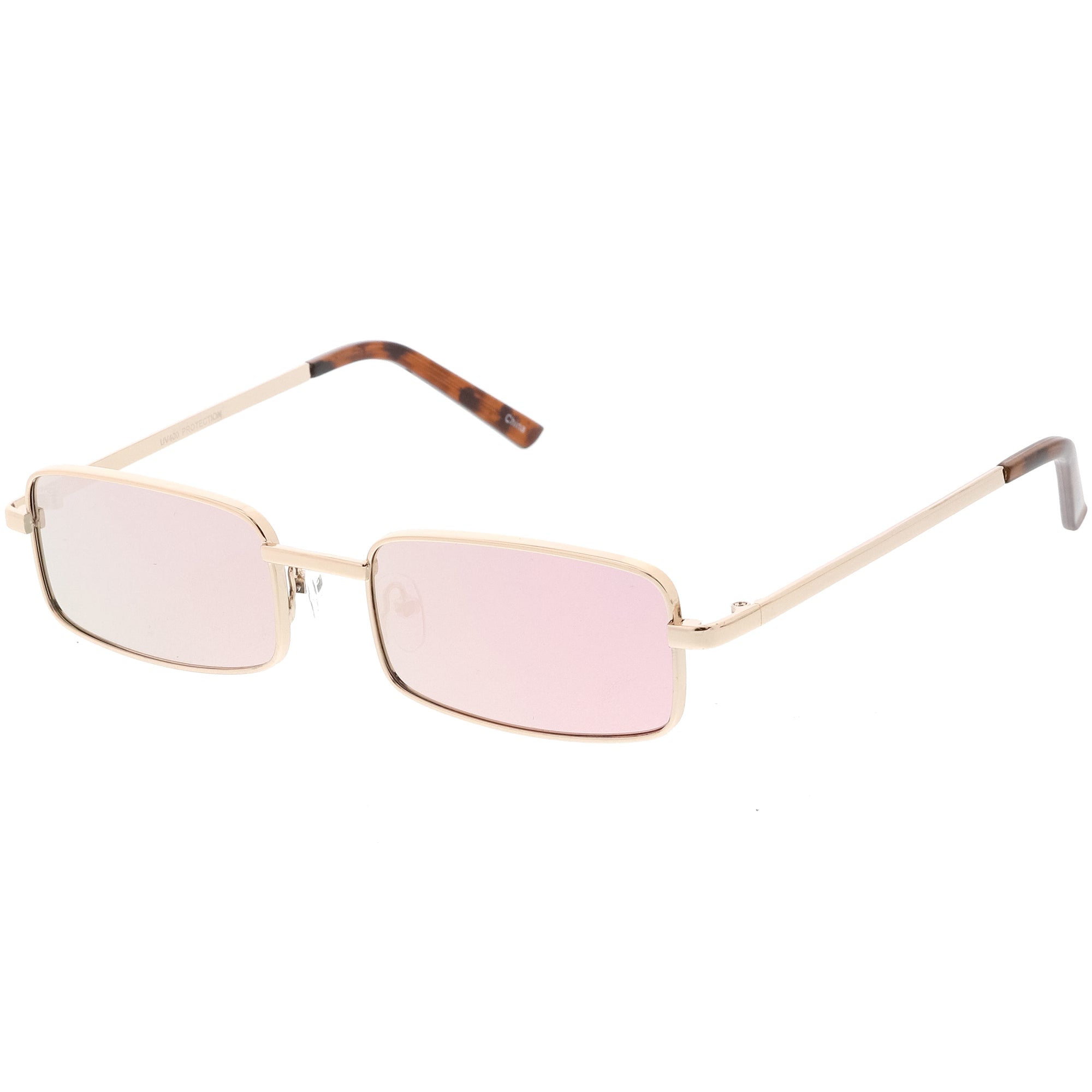 Retro Unisex Small Rectangle Mirrored Flat Lens Sunglasses Zerouv