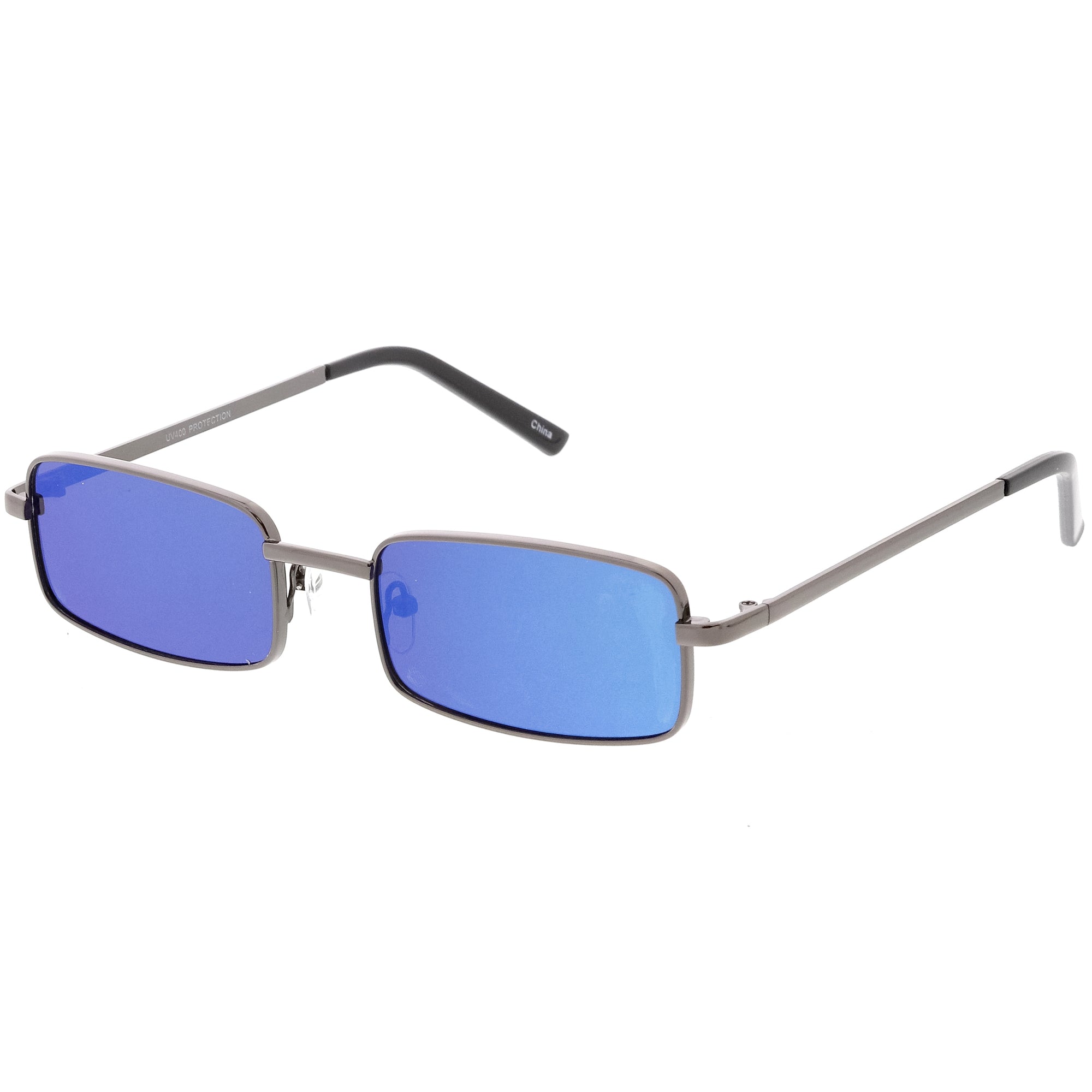 Retro Unisex Small Rectangle Mirrored Flat Lens Sunglasses Zerouv 