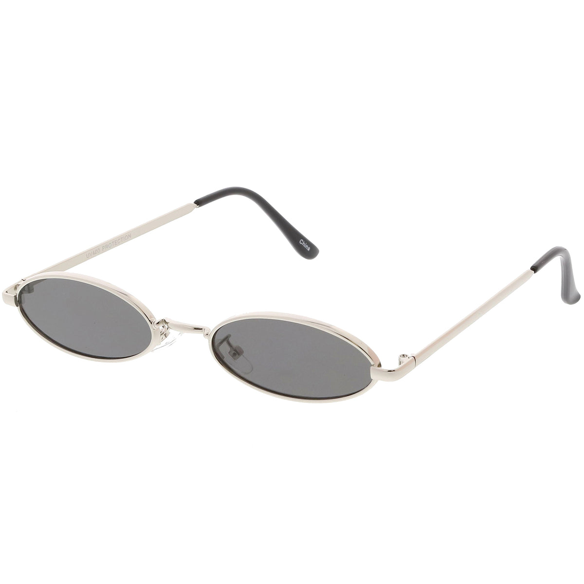 Retro 1990's Small Oval Metal Flat Lens Sunglasses - zeroUV