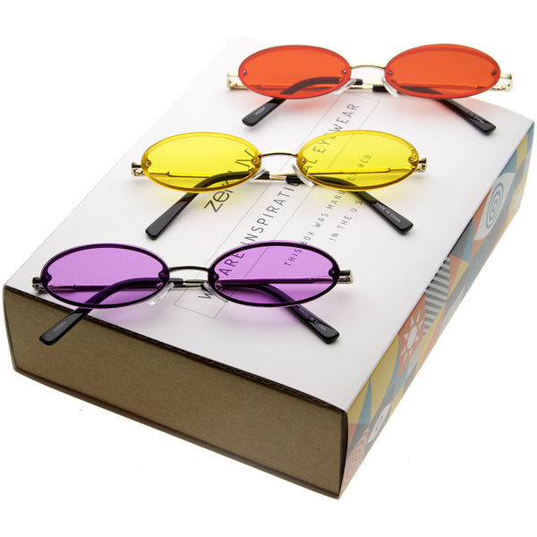 Retro 1990s Small Round Oval Color Tone Metal Sunglasses Zerouv 