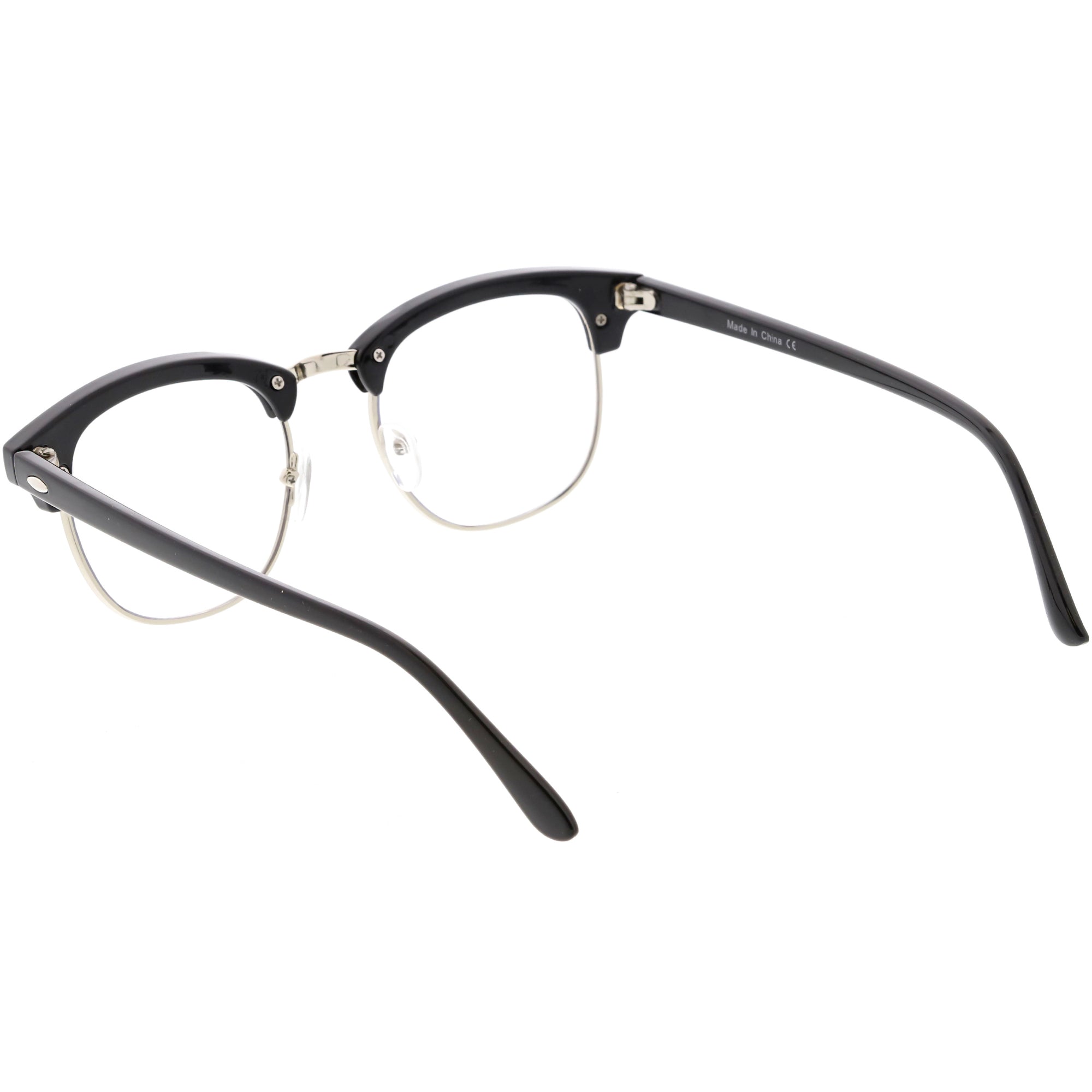 Classic Dapper Half Frame Horned Rim Clear Lens Glasses - zeroUV